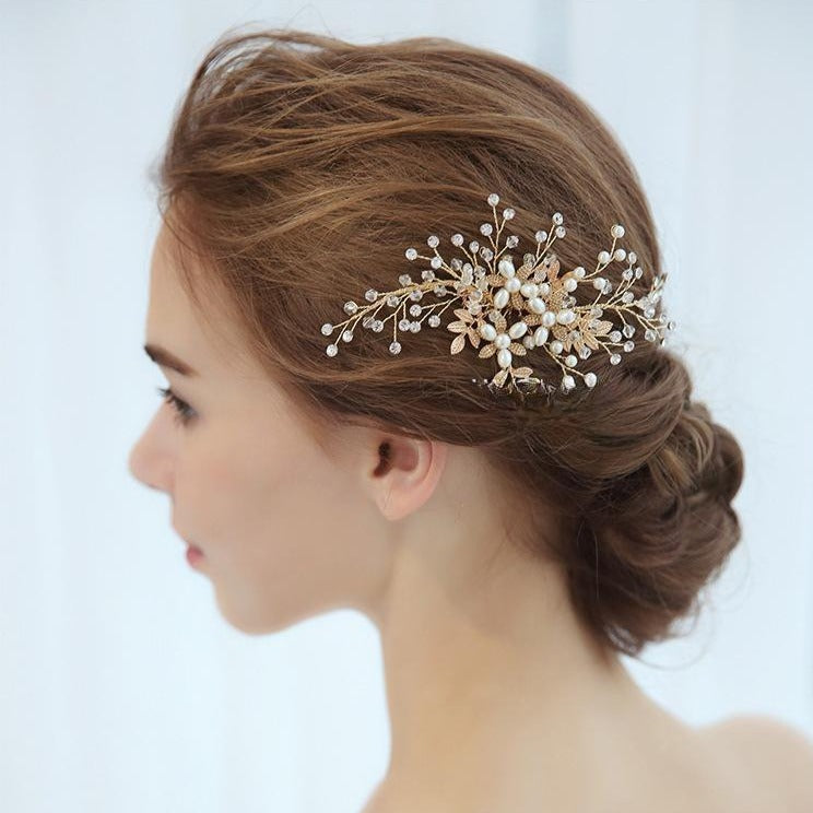 Elegant Gold Bridal Hair Comb (S8108) – Perfect for Weddings, Prom & Special Occasions – Wholesale Available