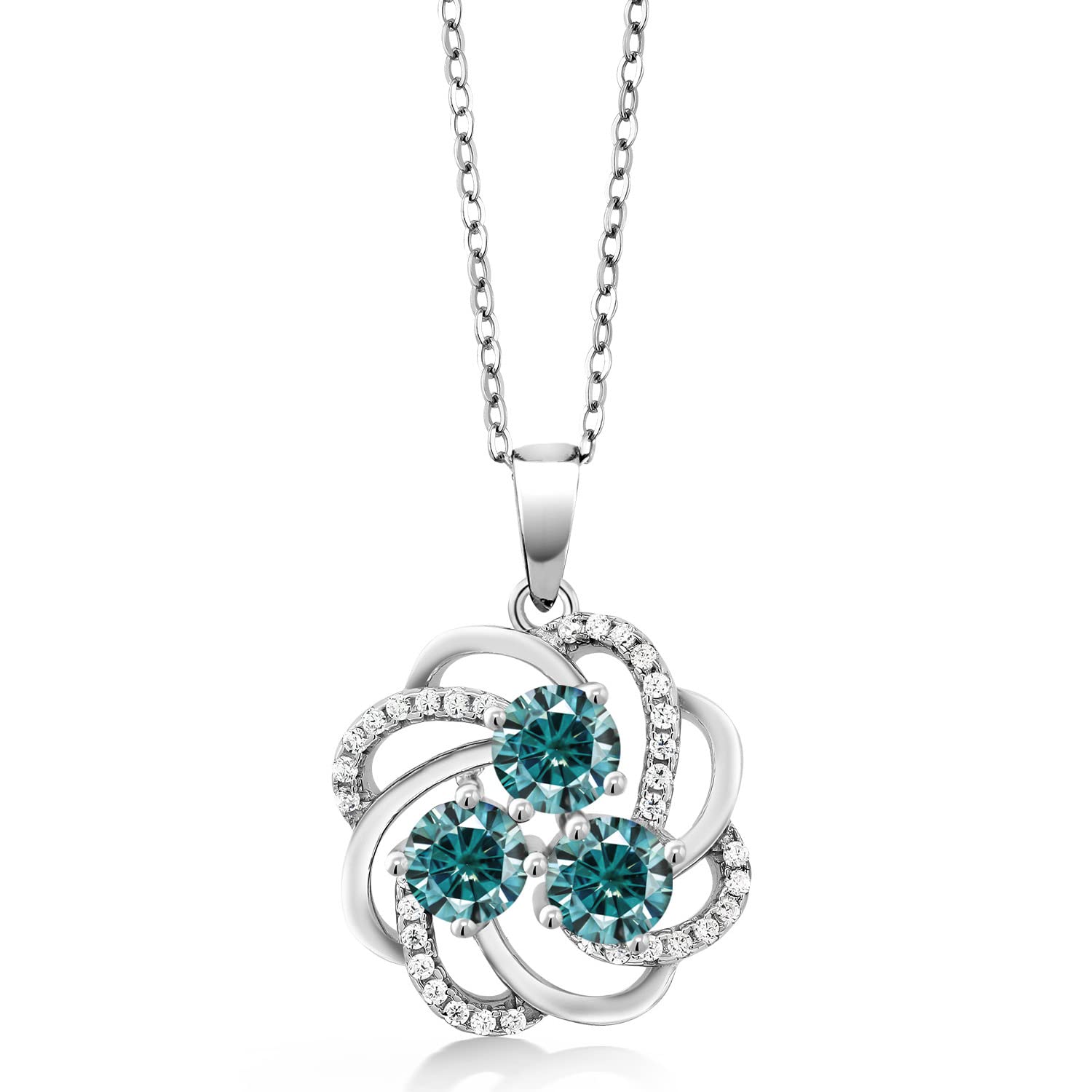 925 Sterling Silver Gemstone Birthstone Pendant Necklace for Women - Triple Round 5MM Birthstones with 1MM Accent Stones | Floral Swirl Halo Design | 18 Inch Chain | Elegant Jewelry Gift for Mom, Wife, Girlfriend | Perfect for Birthday, Anniversary, Mother's Day & Special Occasions