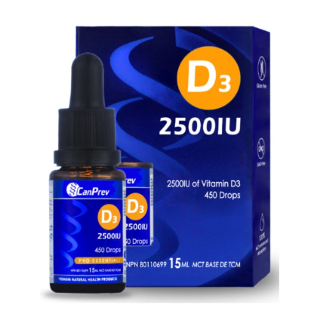 CanPrev Vitamin D3 Drops 2500 IU - MCT Oil Base 15ml - Supports Immune Health & Bone Strength for Adults & Kids