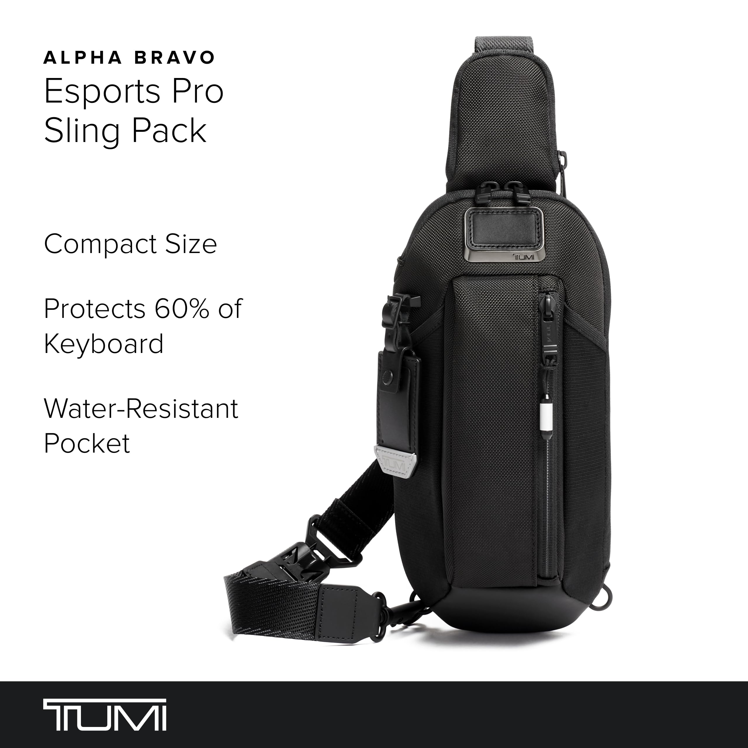 TUMI Alpha Bravo Esports Pro Sling Bag - Waterproof Gaming Backpack for Nintendo Switch, Steam Deck & Handheld Consoles - Lightweight Travel Crossbody Bag for Men & Women - Perfect for Commuting, Air Travel & Outdoor Adventures - Black