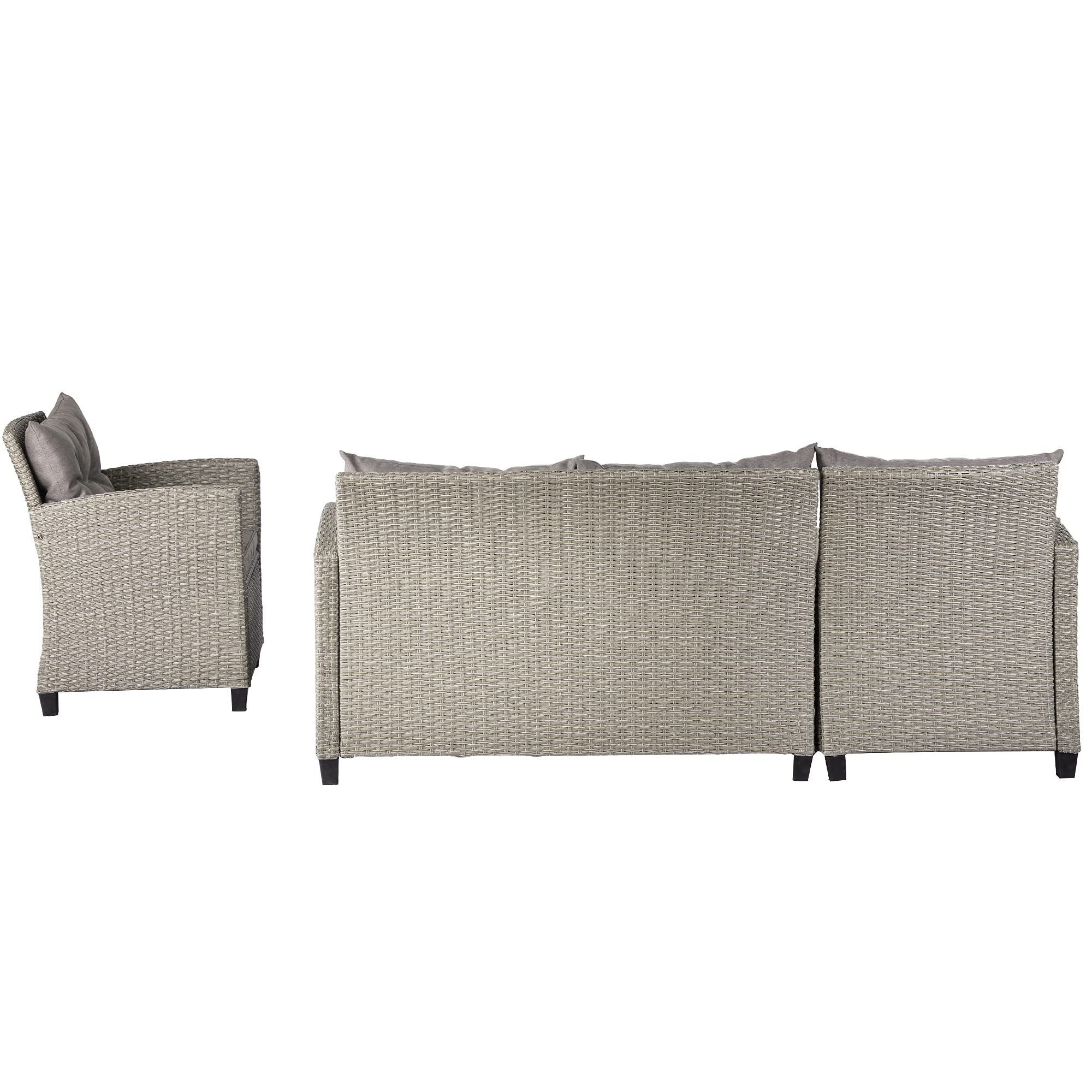 4-Piece Outdoor Patio Furniture Set - Wicker Rattan Sectional Sofa with Cushions & Coffee Table - Water-Resistant Gray Conversation Set for Poolside, Backyard, Lawn or Garden Relaxation