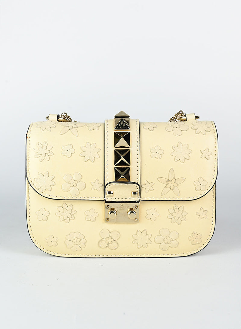 Valentino White Leather Handbag with Floral Design - Perfect for Women's Fashion, Parties & Special Occasions