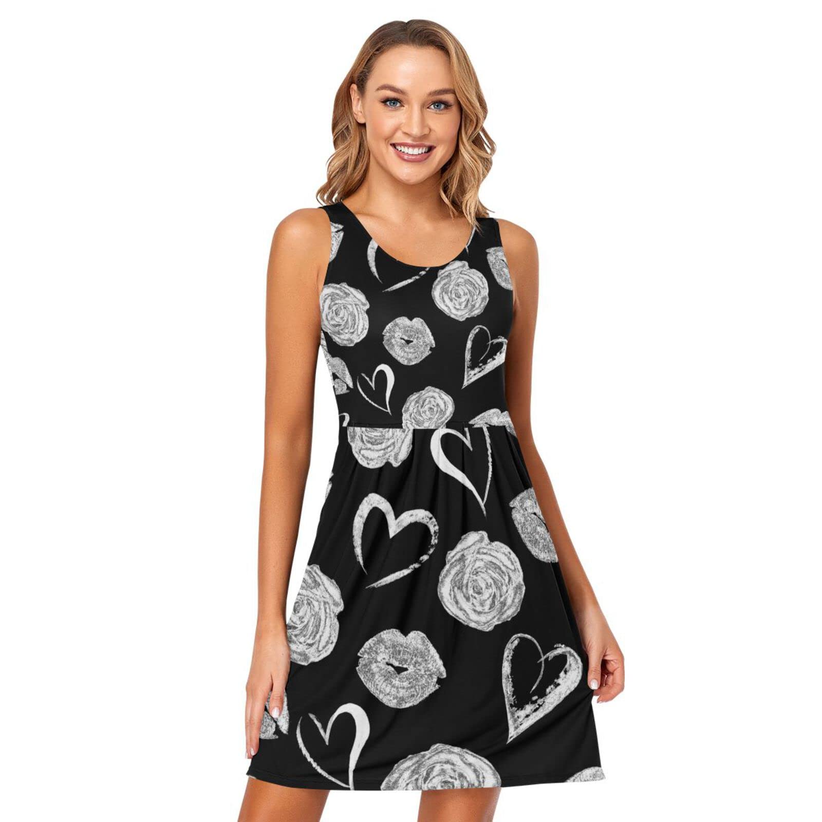 Women's Summer Sleeveless Casual Dress - Floral Print Pleated Sun Dress with Pockets | Beachwear, Vacation Outfit, Outdoor Party Dress