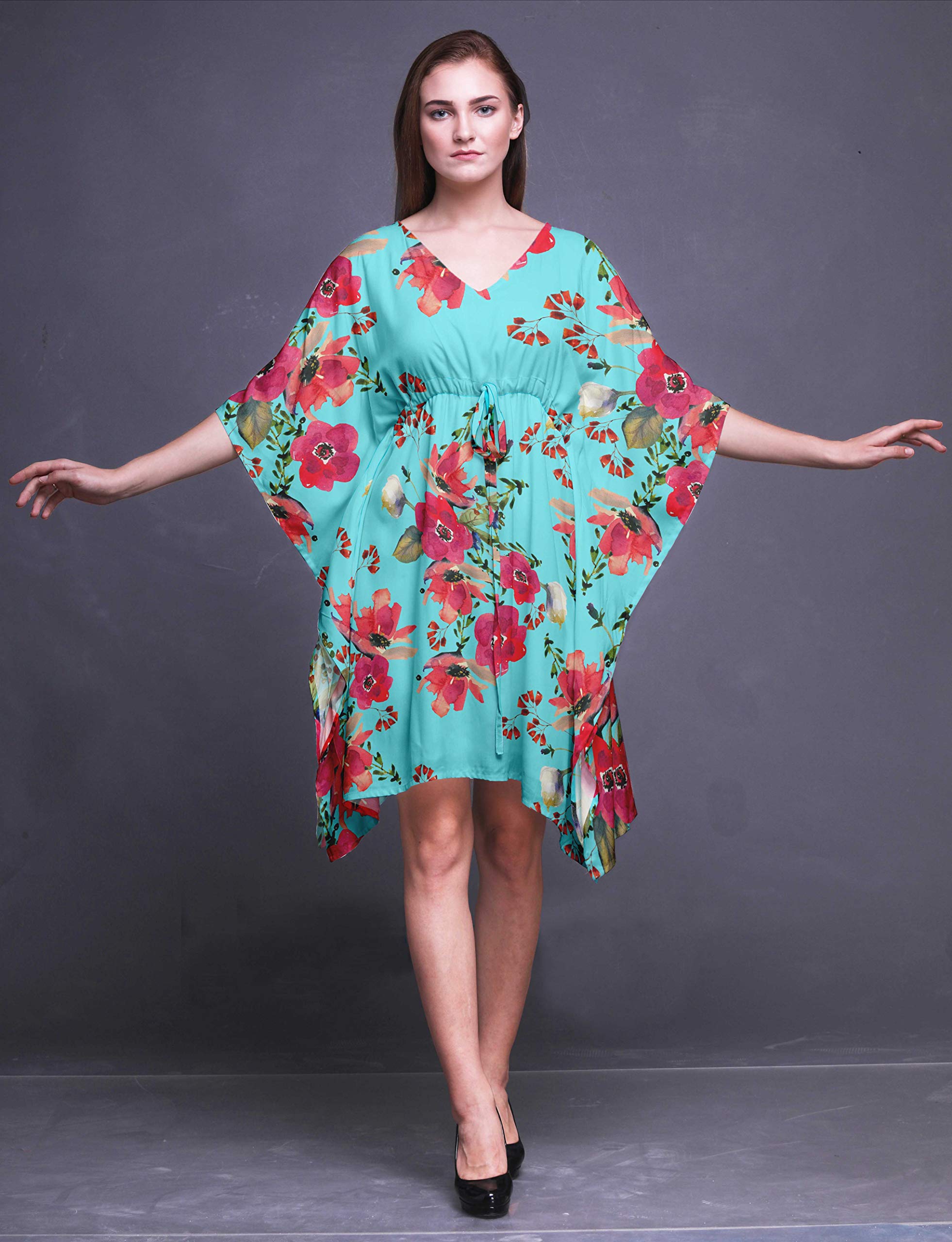 Bimba Women's Short Caftan Midi Dress - Beach Cover Up Swimwear | Flowy Summer Kaftan for Pool, Vacation & Boho Outfits