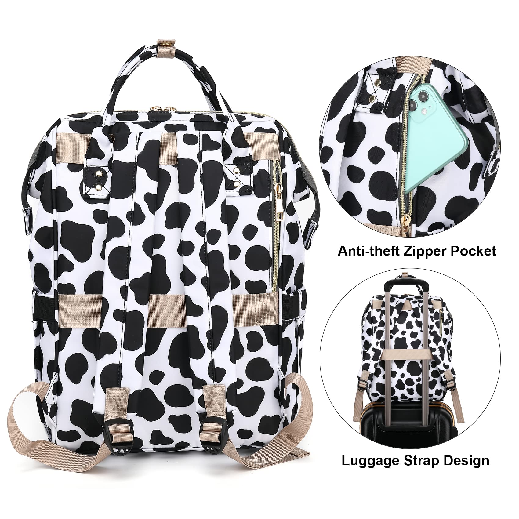 Stylish Cow Print Laptop Backpack for Women - 15.6 Inch Notebook School Backpack, College Bookbag, Nurse Work Bag & Travel Daypack (Perfect for Work, School, Commuting & Weekend Adventures)