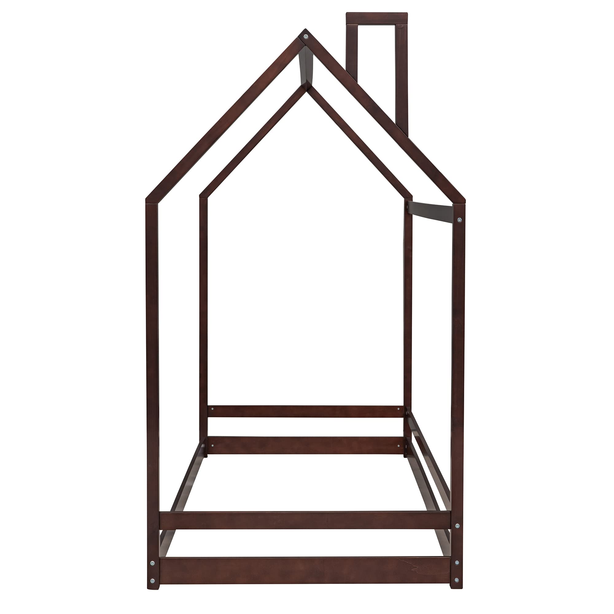 Twin Size Wooden House Bed Frame - Espresso House-Shaped Floor Bed for Teens & Adults, No Box Spring Needed - Perfect for Bedrooms, Dorms & Kids' Rooms