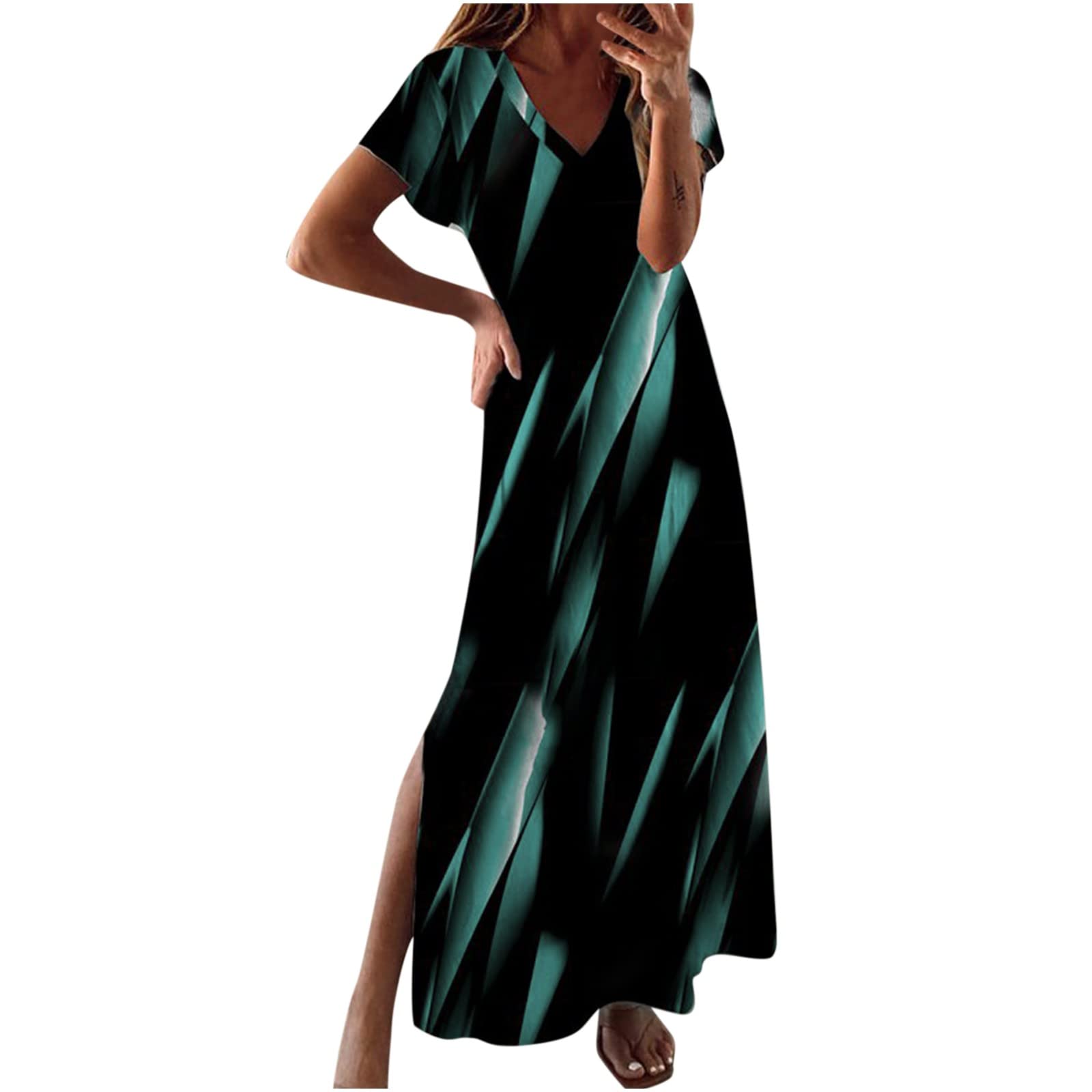 Women's Floral Lace V-Neck Short Sleeve Slim Cocktail Dress - Casual Summer Party, Beach Holiday & Evening Occasion Wear
