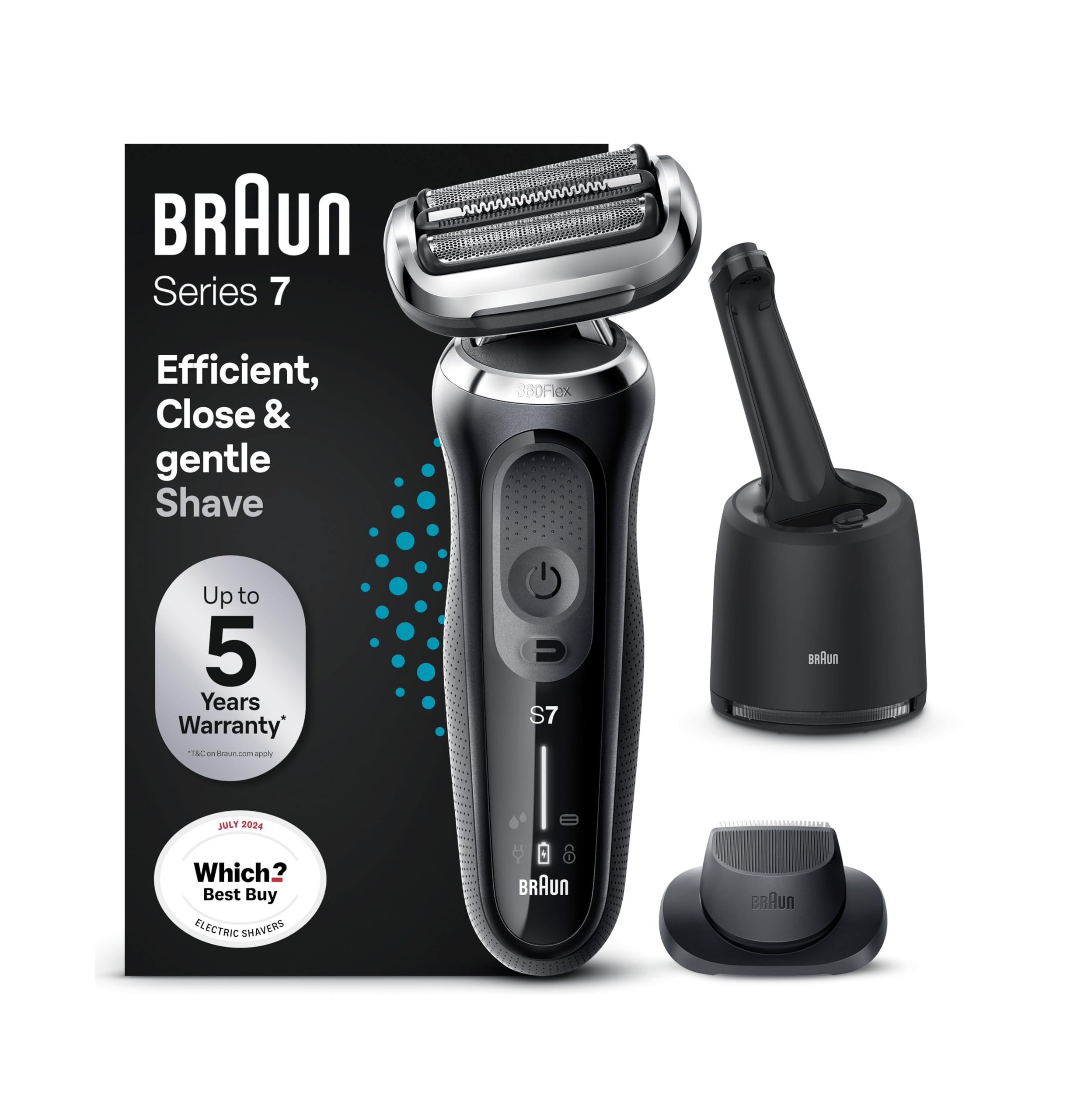 Braun Series 7 Electric Shaver for Men - Wet & Dry Cordless Foil Razor with Precision Trimmer & SmartCare Center | 100% Waterproof | UK 2 Pin Plug (Model 70-N7200cc, Black) | Perfect for Travel, Home & Office Use