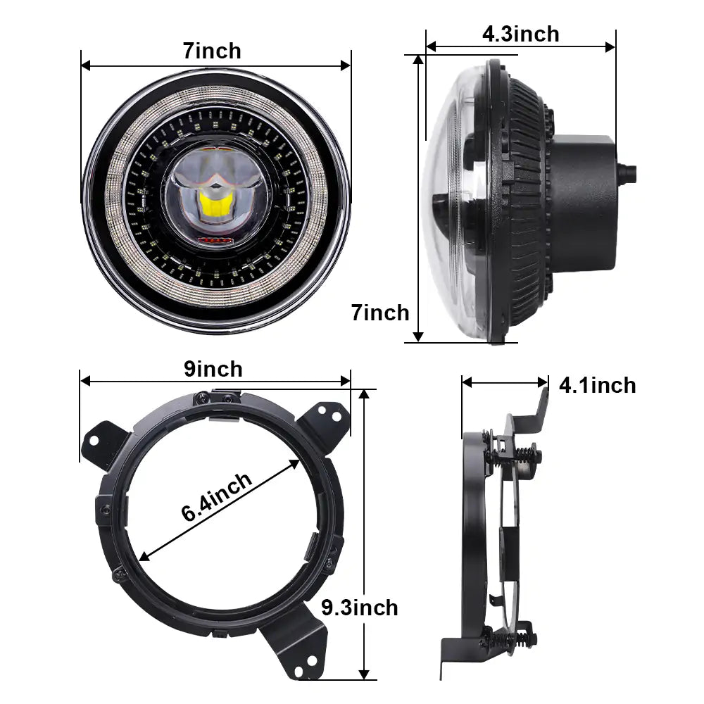 LOYO Dragon Eye LED Headlights with 9'' Bracket Ring & 4 Fog Lights for 2018+ Jeep Wrangler JL & Gladiator JT - Off-Road Adventure & Night Driving Upgrade