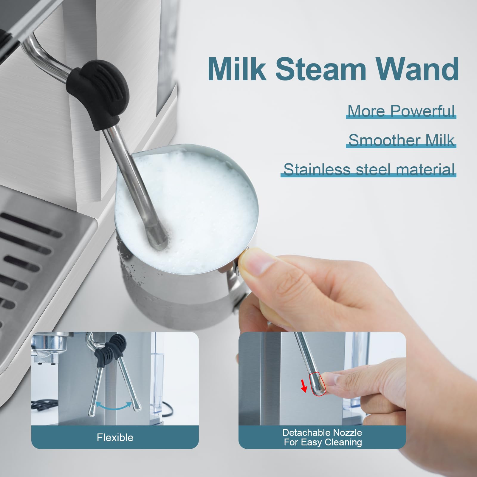 20 Bar Espresso Machine with Touch Screen & Steam Milk Frother - Stainless Steel Coffee Maker for Cappuccino, Latte, Americano & Cold Brew - 1350W Fast Heating System (Silver) - Perfect for Home, Office & Coffee Shop Use
