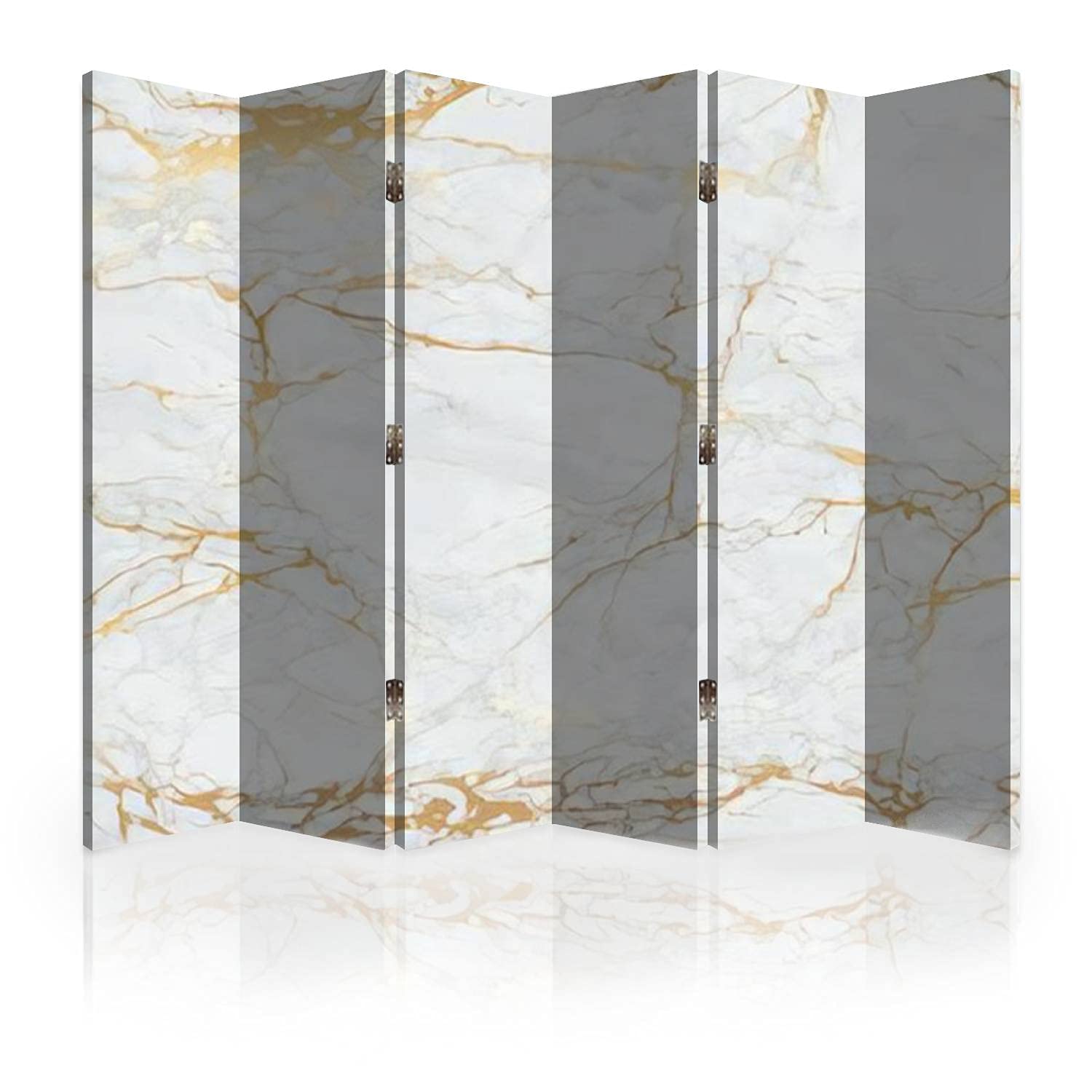 6-Panel Canvas Room Divider Screen with Marble & Gold Texture - Foldable Privacy Partition for Bedroom, Office & Living Space | Decorative Wall Separator for Home & Commercial Use
