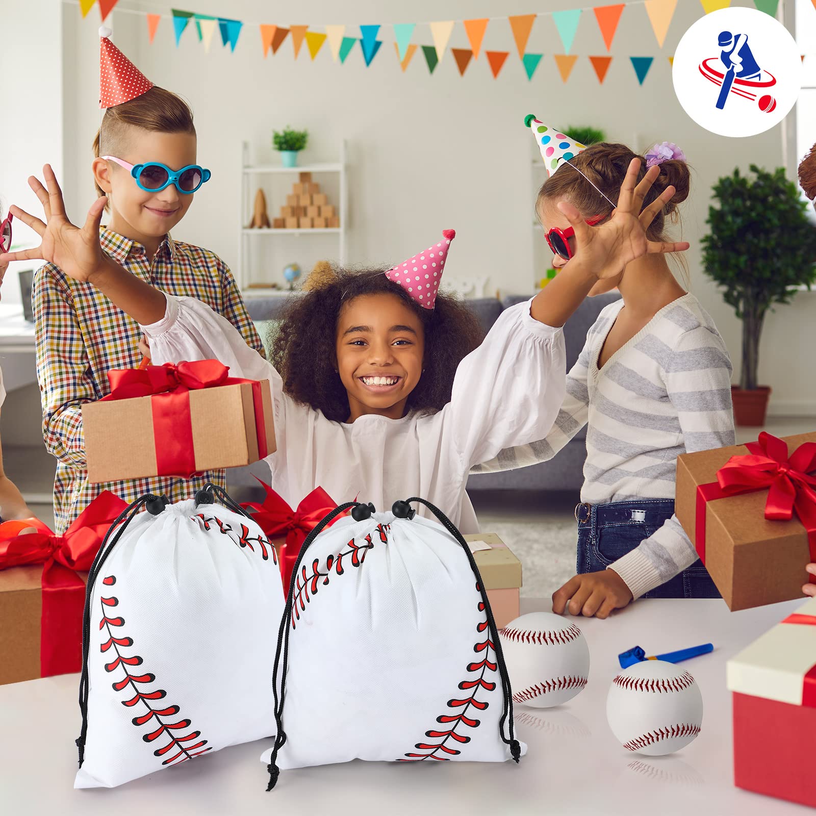 Nuogo 24 Pack 10x12 Inch Baseball Drawstring Bags - Sports Party Favors, Team Gifts & Goodie Bags for Candy, Snacks & Small Toys - Perfect for Baseball Games, Birthday Parties & School Events