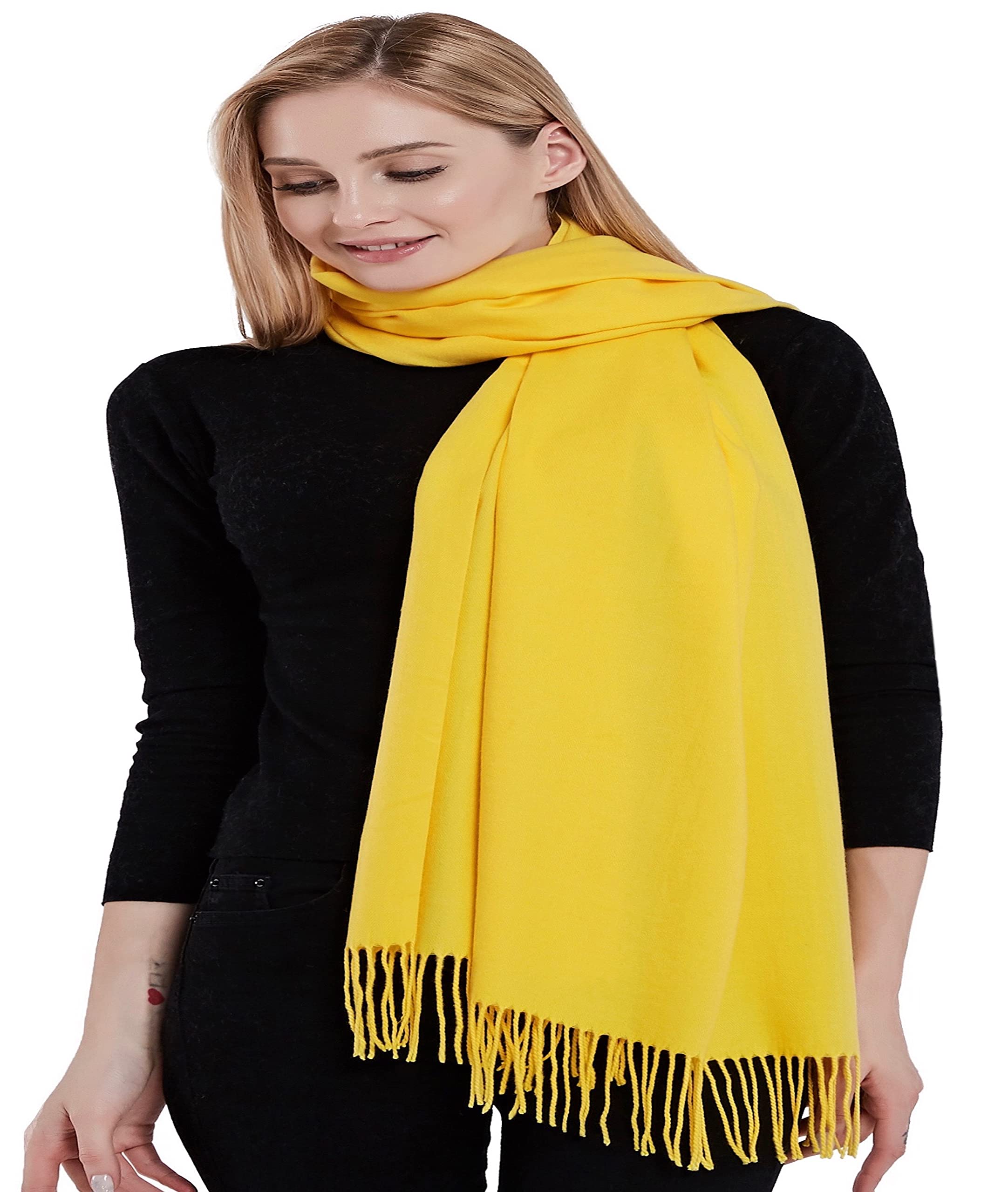 Stylish CJ Apparel Thick Cotton Blend Shawl with Tassels - Solid Color Scarf Wrap, Pashmina Stole for Women | Perfect for Winter, Fall Fashion, Office & Evening Outfits