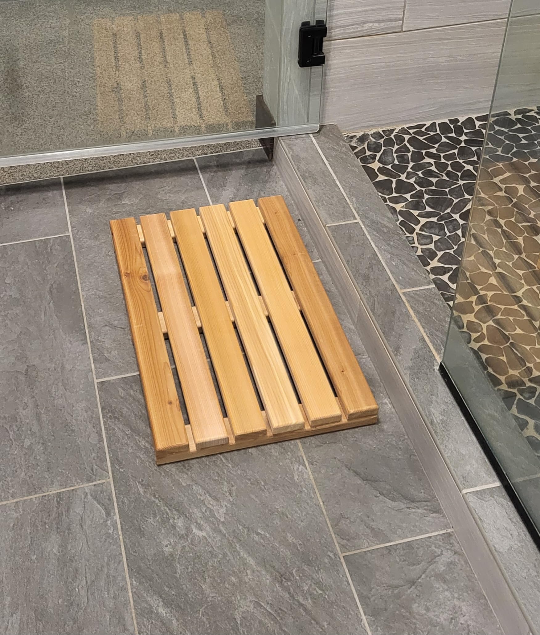 Premium Western Red Cedar Wooden Bath Mat - Natural Shower Floor Panel for Sauna, Hot Tub, Spa, RV & Outdoor Showers - 22.5