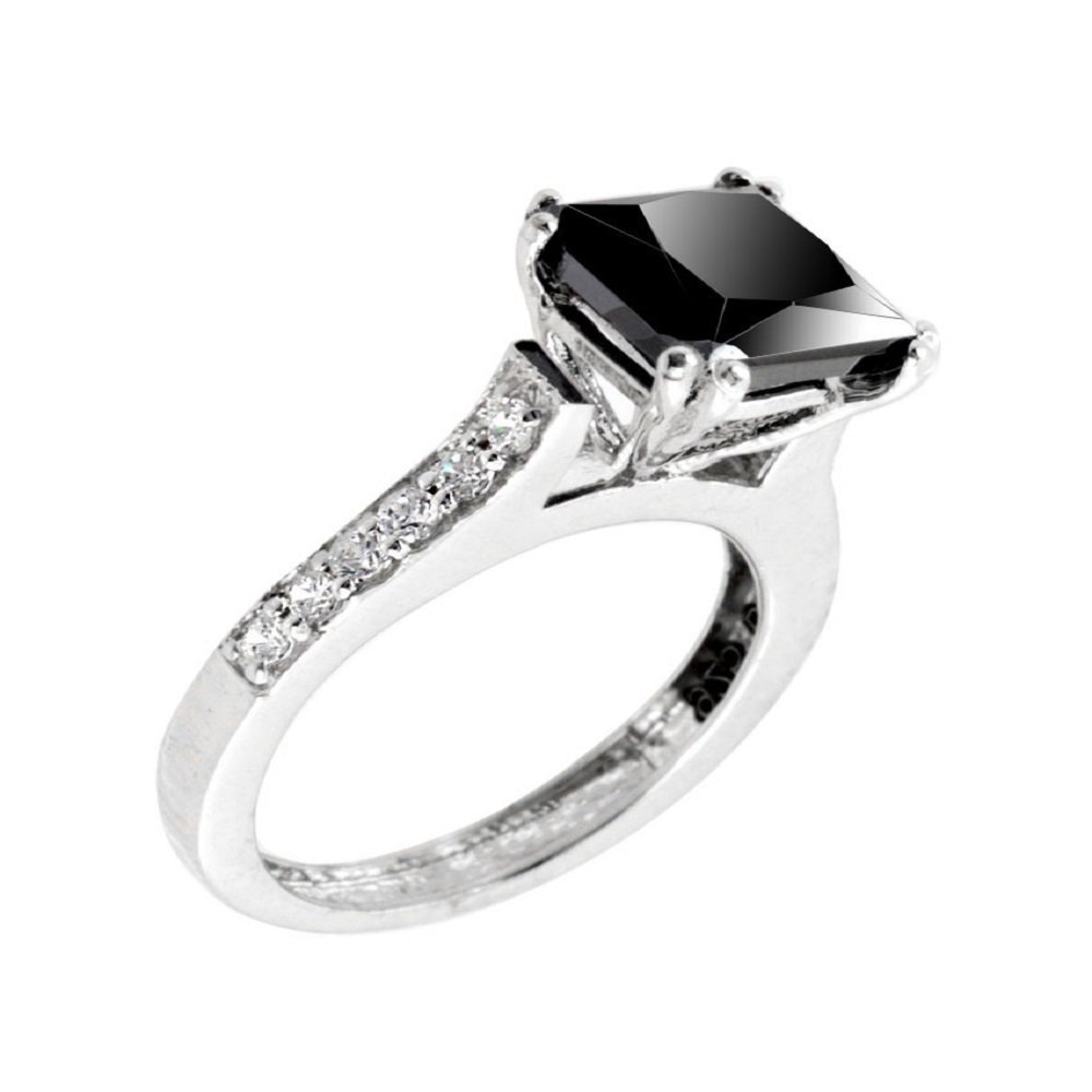 SkyJewels 2.50 Carat Princess Cut Black Diamond & Diamond Accents Sterling Silver Designer Ring for Women - Perfect for Engagement, Anniversary & Special Occasions