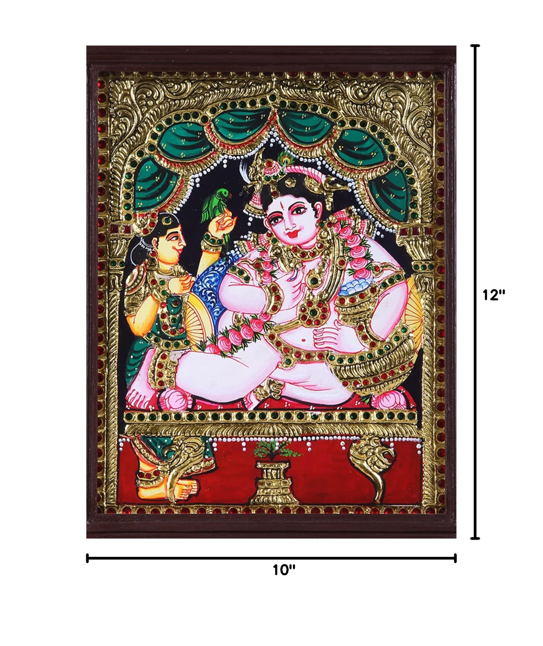 Exotic India Butter Krishna Tanjore Painting with 24K Gold & Teakwood Frame - Traditional Hindu Religious Art for Home Temple Decor & Spiritual Gifts