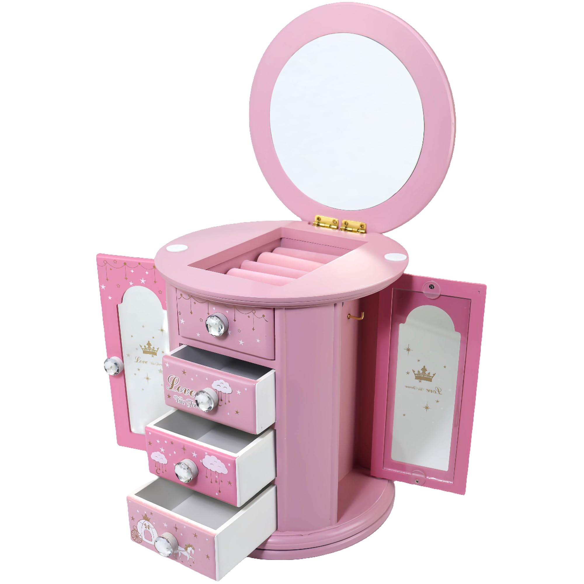 Pink Princess Jewelry Box for Girls - Kids Organizer & Gift for Bedroom Decor