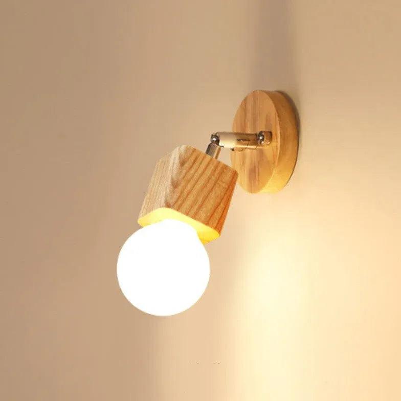 Square Globe Wooden Bathroom Spotlights - Modern Wooden LED Wall Sconce for Bathroom Vanity, Bedroom, Hallway - Warm White Dimmable Lighting Fixture for Home Decor