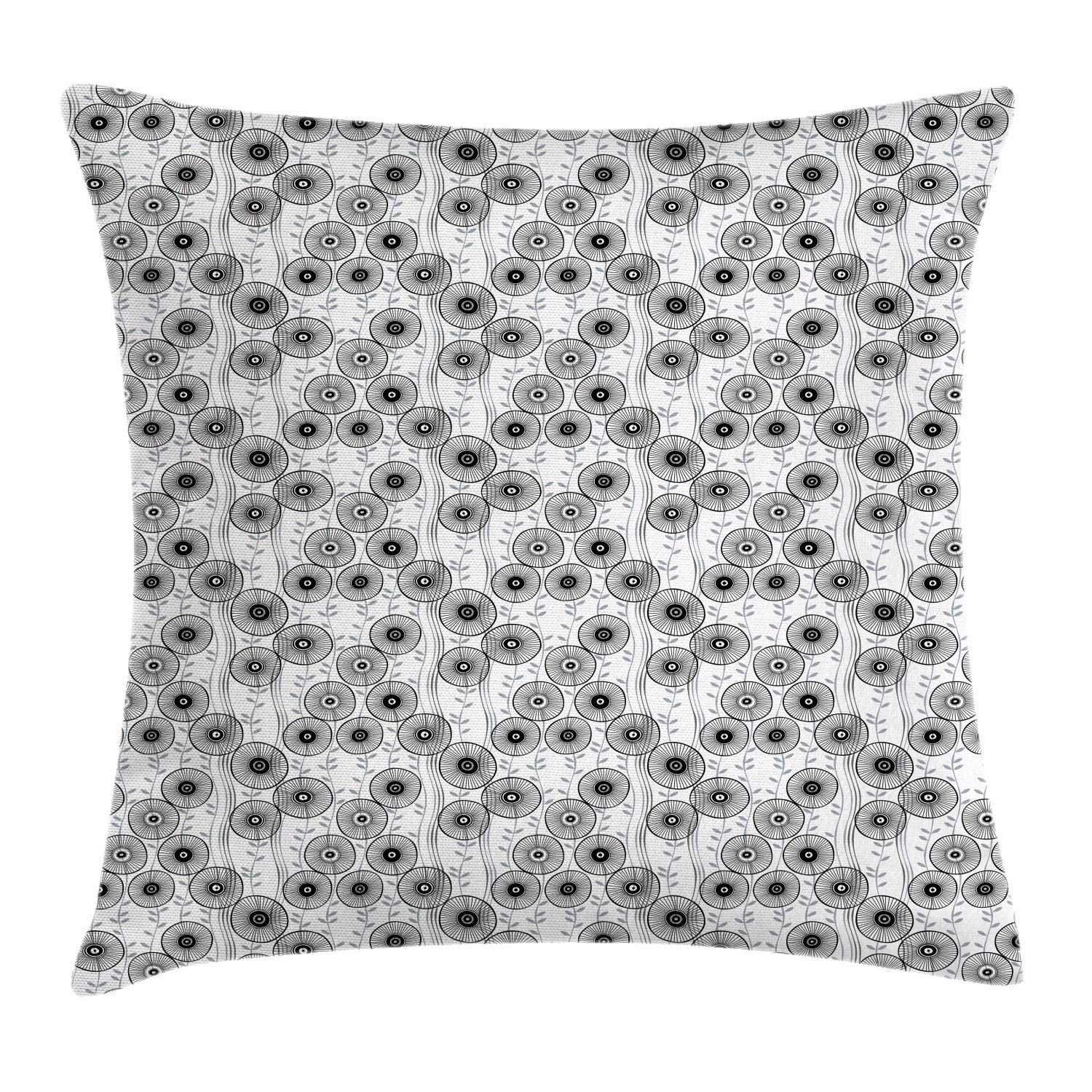 Ambesonne Abstract Throw Pillow Cover 18x18 Inch - Modern Wagon Wheel Design with Twiggy Lines & Leaves - Dark Taupe Grey & White Square Decorative Cushion Case for Sofa, Bed, Living Room Decor