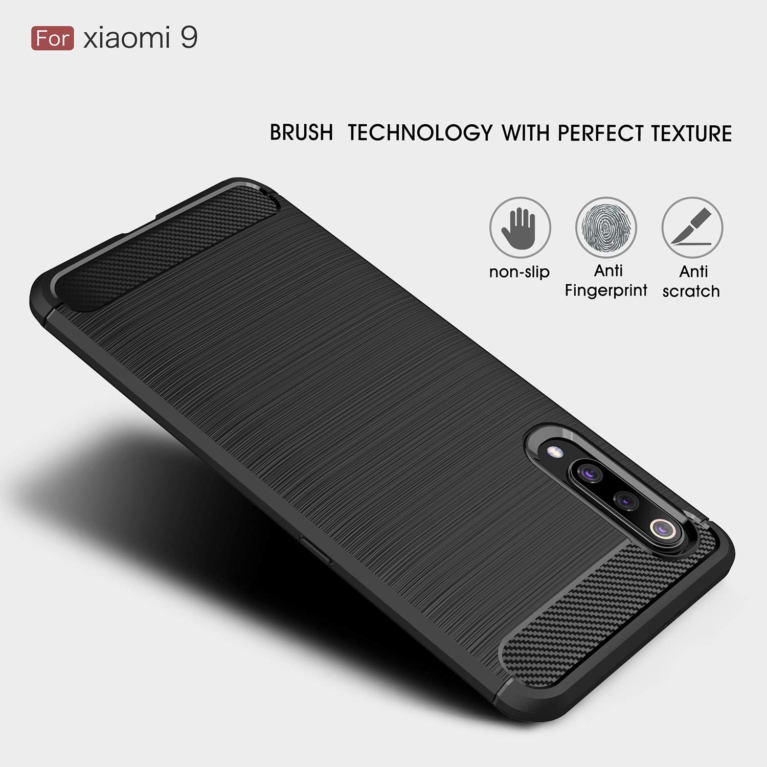 Xiaomi Mi 9 Case - Carbon Fiber Shockproof Slim Protective Cover for Xiaomi Mi 9 Smartphone (Black) | Perfect for Daily Use, Work & Outdoor Activities