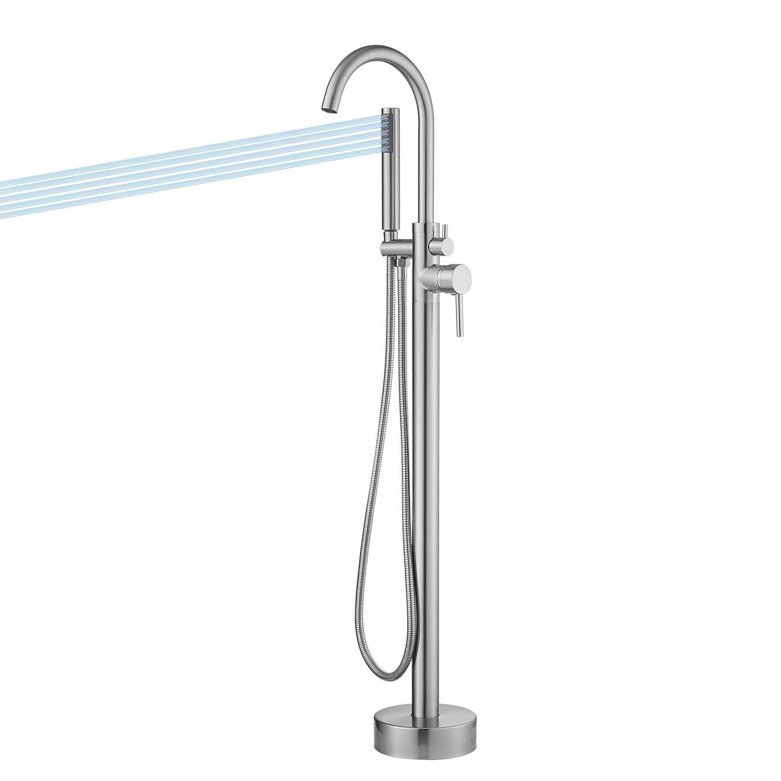 Casavilla Freestanding Bathtub Faucet Set with 360° Swivel Spout & Handheld Shower - Brushed Nickel Finish - Farmhouse Style Tub Shower System for Indoor/Outdoor Use - Perfect for Bathroom Renovation, Spa Retreat, or Garden Shower Oasis