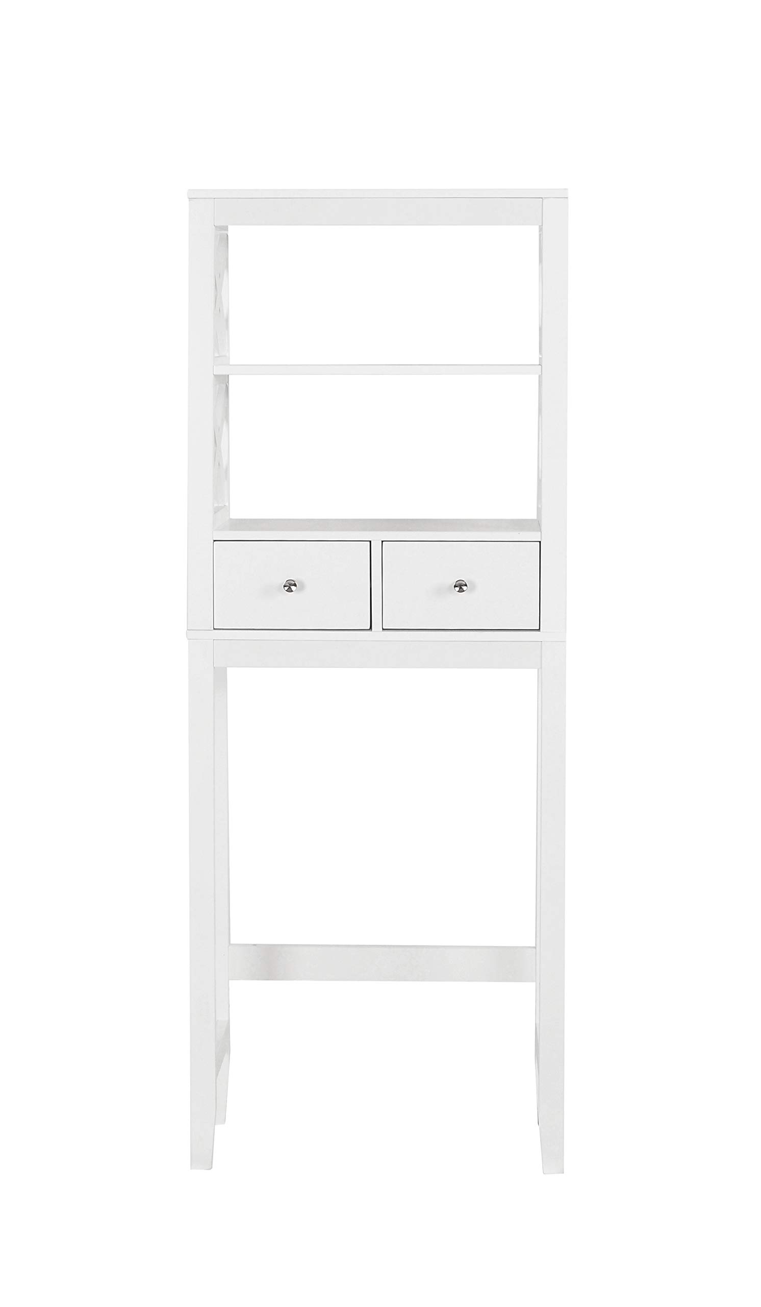 White X-Frame Over The Toilet Storage Shelf with Drawers - Bathroom Space Saver Organizer for Toiletries, Towels & Cleaning Supplies - Perfect for Small Bathrooms, Apartments & Powder Rooms