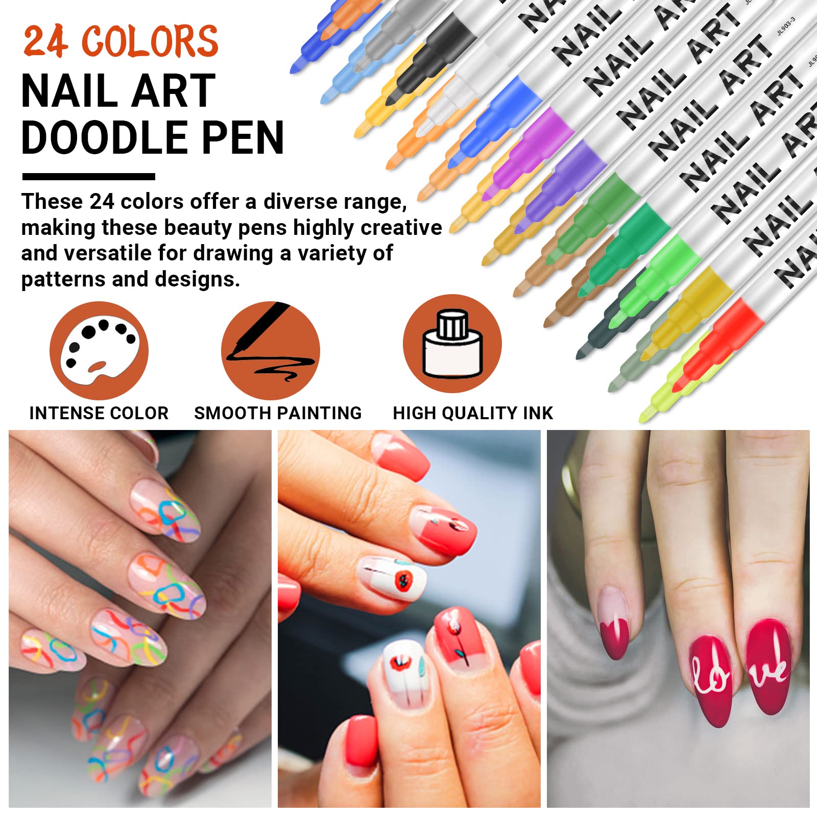 24 Colors Nail Art Pens Set - 3D Nail Polish Pens for Painting & Design, DIY Nail Graffiti Kit for Girls & Women | Perfect for Home Manicures, Nail Salons, and Creative Nail Art Projects