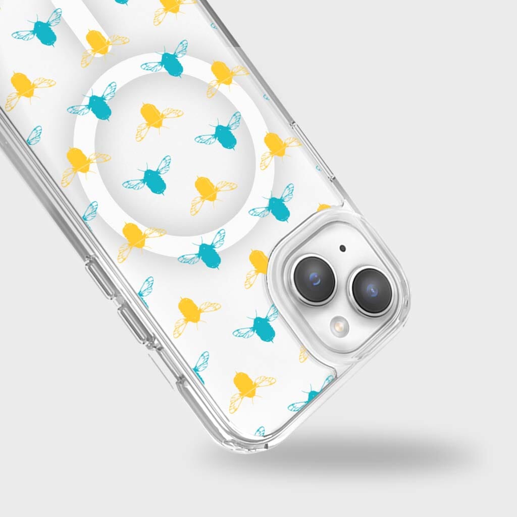 iPhone 15 Clear Case with Blue & Yellow Bumble Design - Slim Protective Cover for iPhone 15 - Perfect for Everyday Use, Work & Travel
