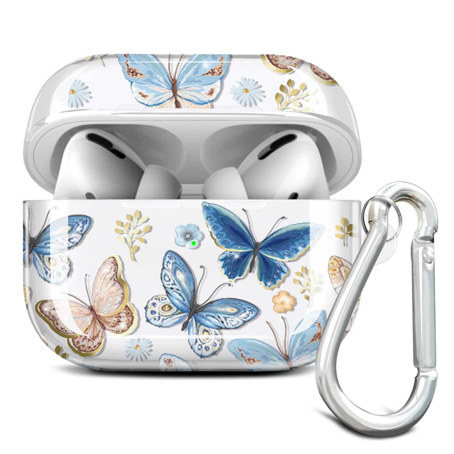RXKEJI Cute Butterfly Clear Case Cover for AirPods Pro - Soft Shockproof Protective Case with Keychain, Wireless Charging Compatible (Blue) - Perfect Gift for Women & Girls, Ideal for Travel, Workouts, and Everyday Use