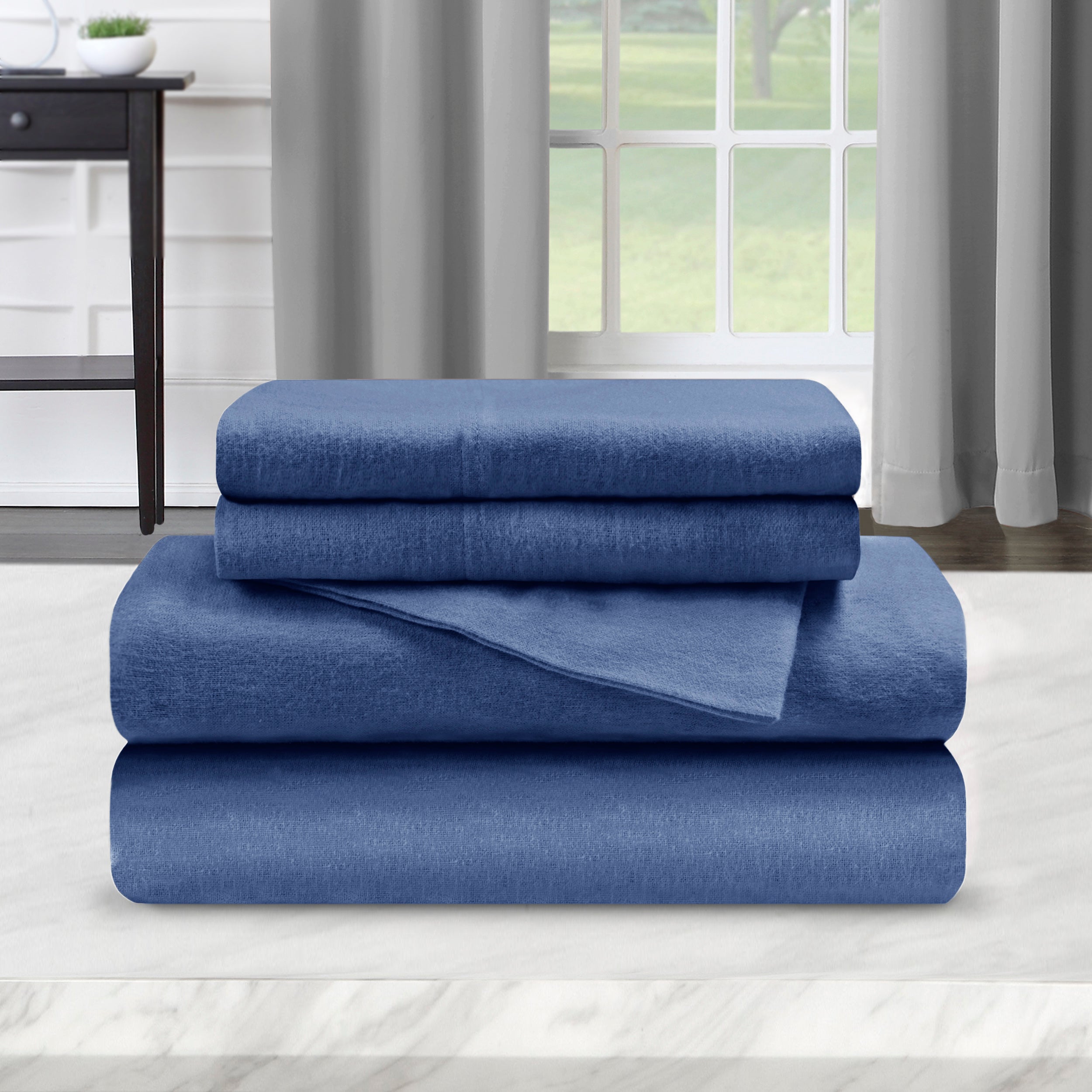 Premium Flannel Cotton Bed Sheet Set - Soft & Cozy Deep Pocket Fitted Sheets - Modern Solid Colors - Perfect for Winter Nights & Cold Weather Comfort