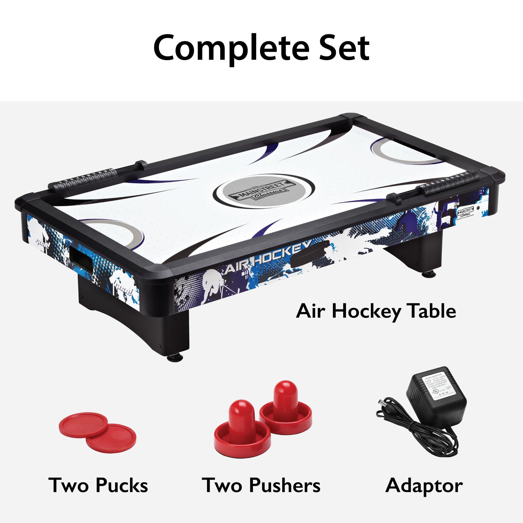 Mainstreet Classics by GLD Products Table Top Air Hockey Game - Compact Indoor Arcade Sports for Kids & Adults - Perfect for Home, Office, and Party Entertainment