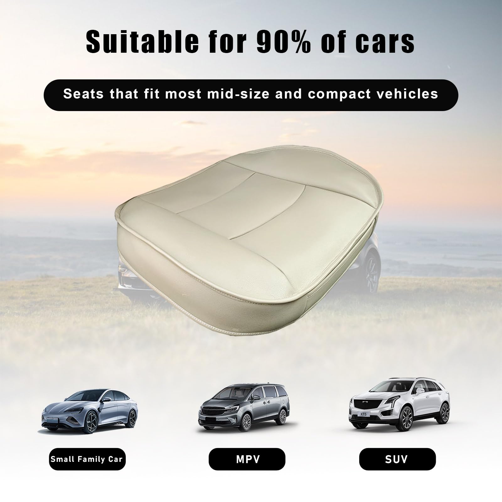 Premium PU Leather Car Seat Bottom Cover - Universal Anti-Slip Seat Protector Pad for Sedan, SUV & Truck - Protects from Wear & Spills - Perfect for Commuting, Road Trips & Family Travel (Beige)