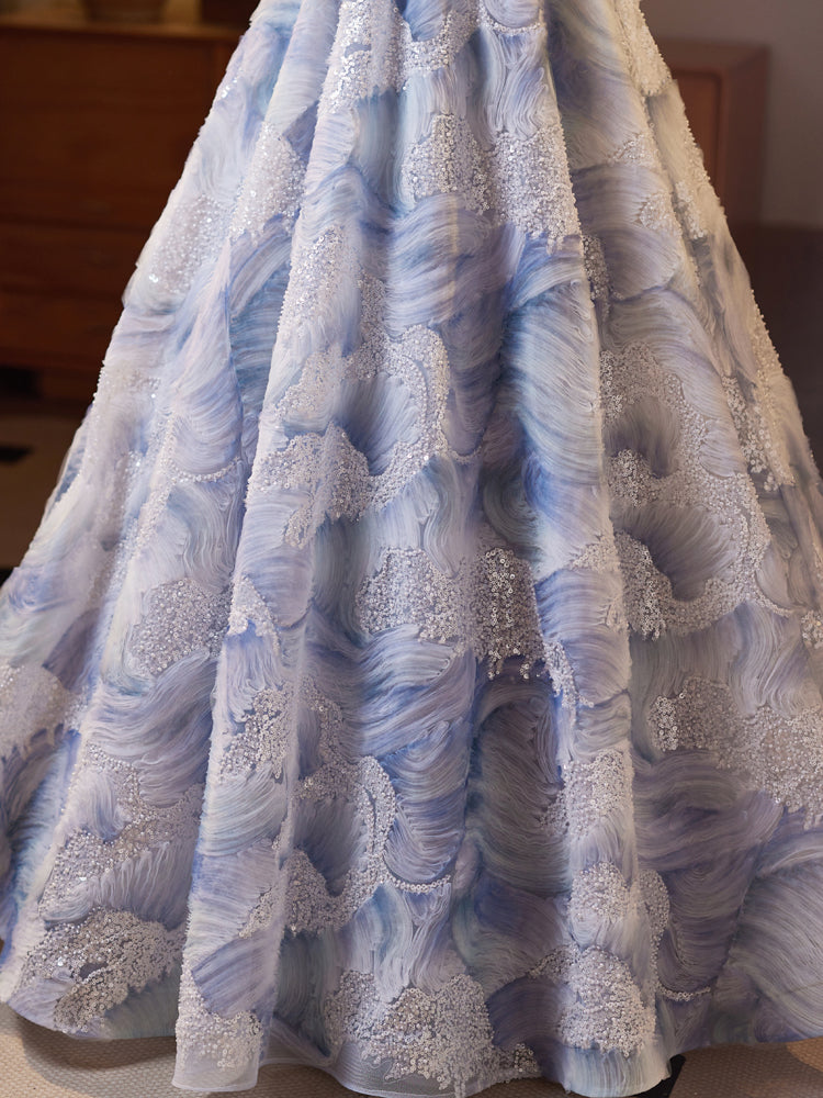 Elegant Blue A-Line Sweetheart Neckline Floral Long Prom Dress for Evening Gala, Homecoming, and Formal Events