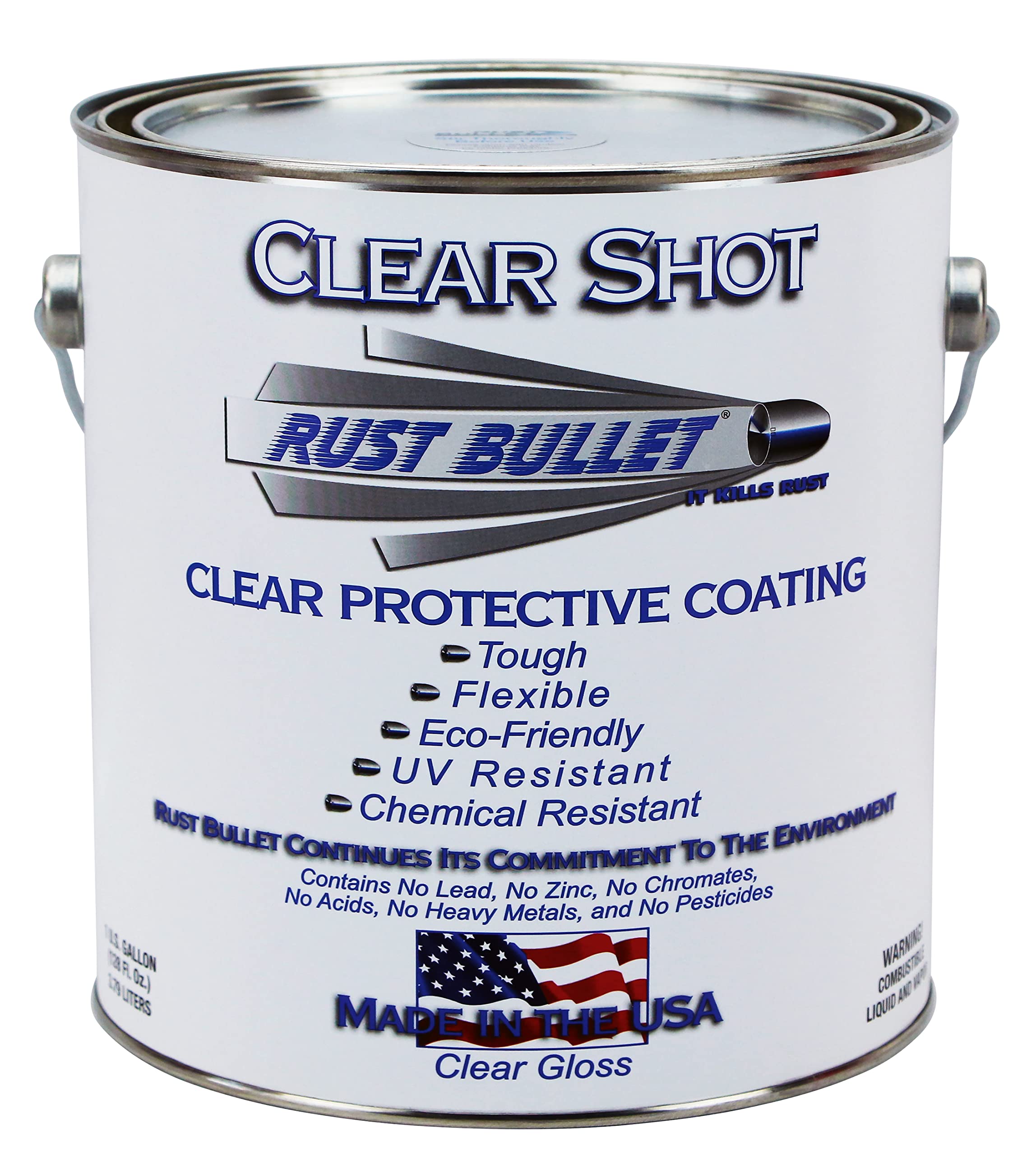 RUST BULLET Clear Shot Gallon – Clear Protective Coating for Automotive, Wood & Metal Surfaces | UV-Resistant, Crack-Proof, Non-Yellowing Finish | Ideal for Car Detailing, Furniture Protection & Metal Restoration
