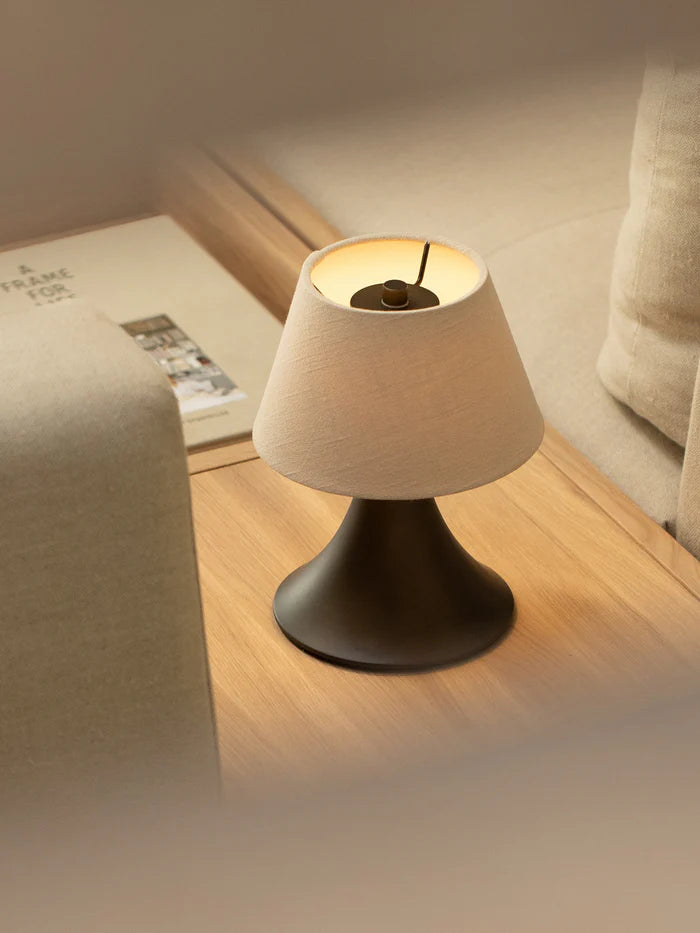 Elegant Bronze & Linen Rechargeable Table Lamp - Modern Home & Office Decor - Perfect for Bedside, Living Room, or Study Lighting