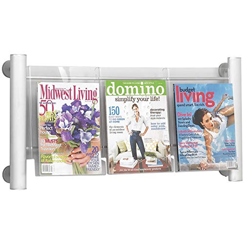 Pemberly Row 3-Pocket Silver Magazine Rack - Wall Mounted Organizer for Living Room, Office & Bedroom Storage