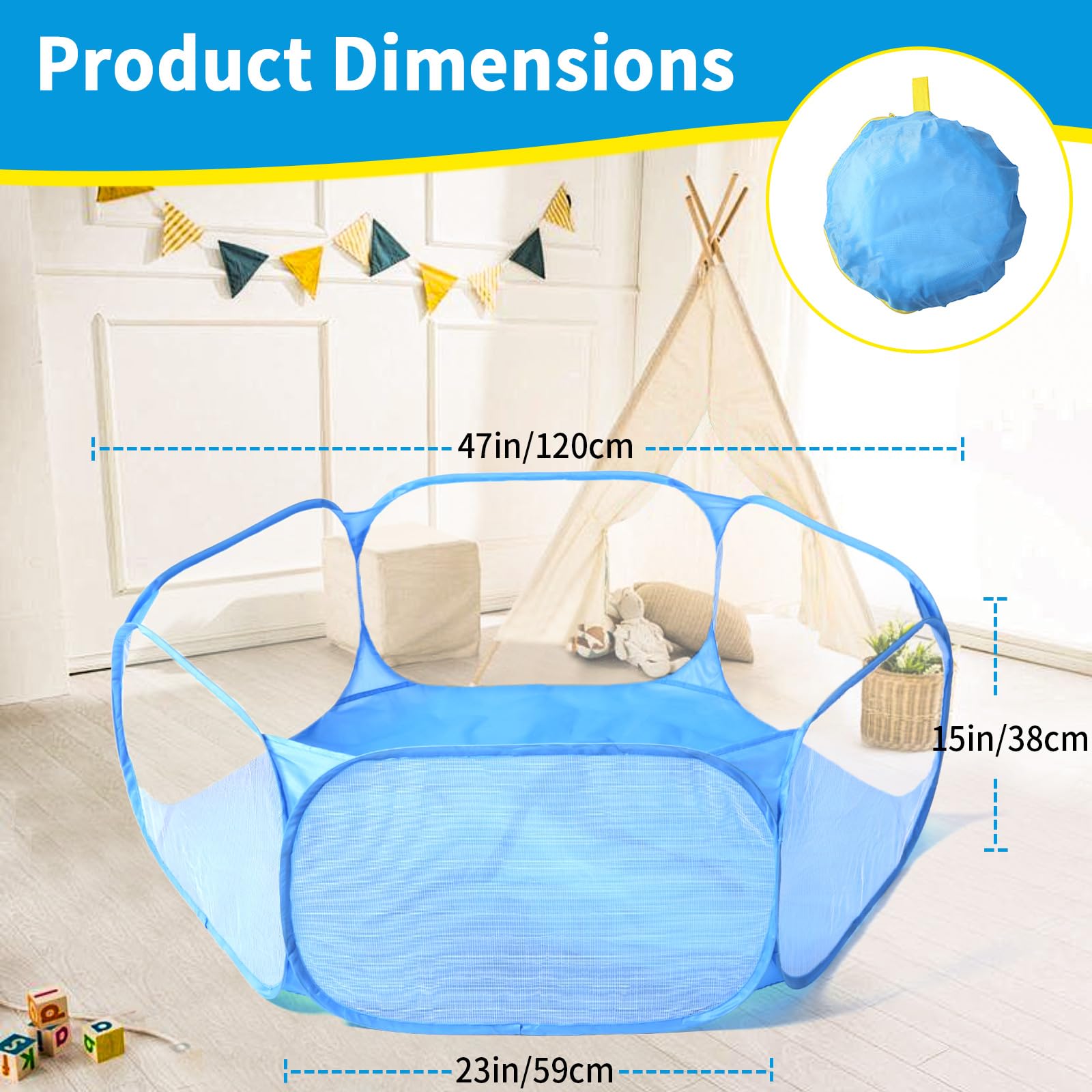 STARBOLO Kids Ball Pit Play Pool - Foldable Play Tent for Boys & Girls, Indoor Outdoor Toy Ball Pit with Carry Bag, Perfect for Birthday Parties, Daycare, Playroom & Backyard Fun (Blue)