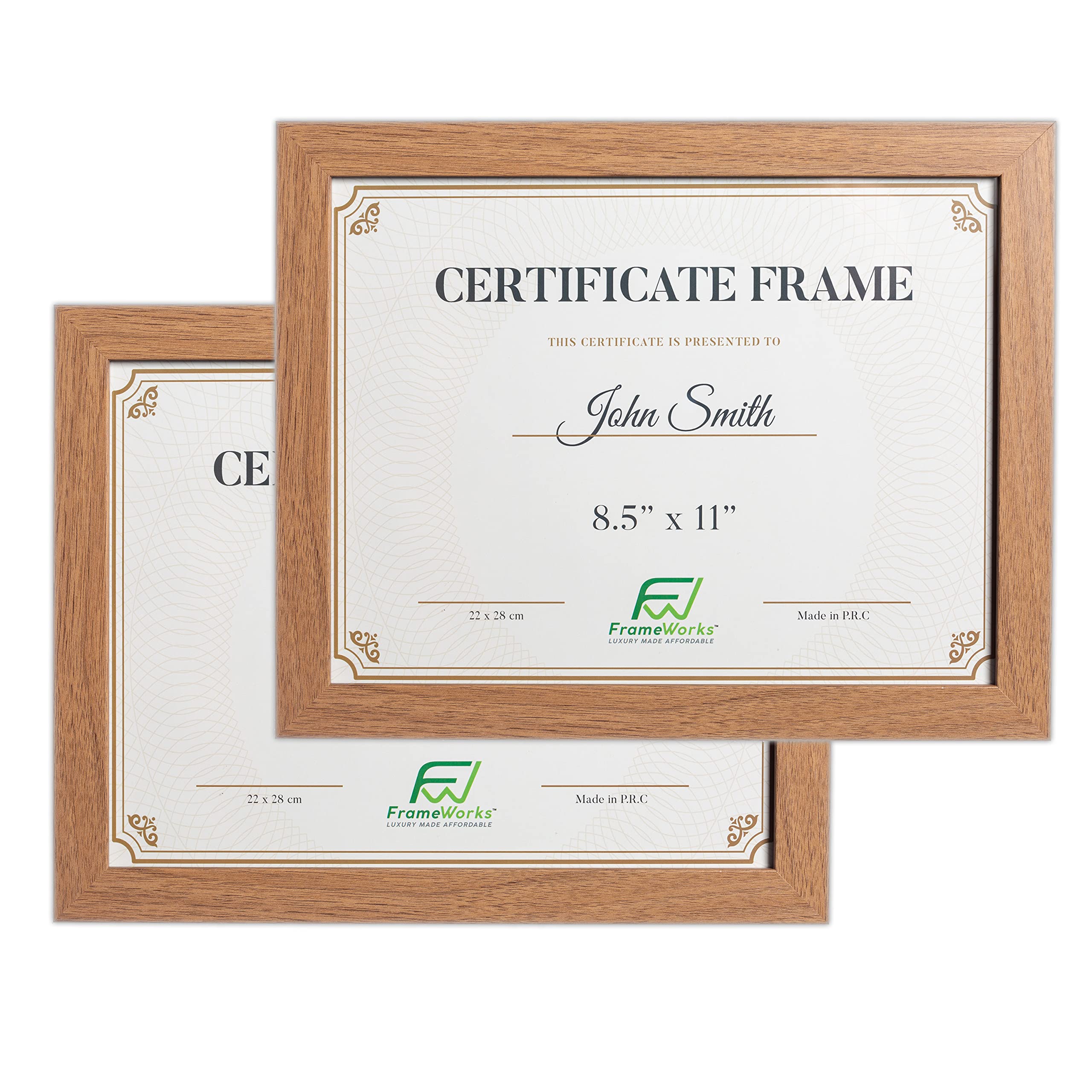8.5x11 Wooden Picture Frames with Tempered Glass - Golden Oak Finish, 2-Pack for Home Office Decor, Certificates & Photo Display