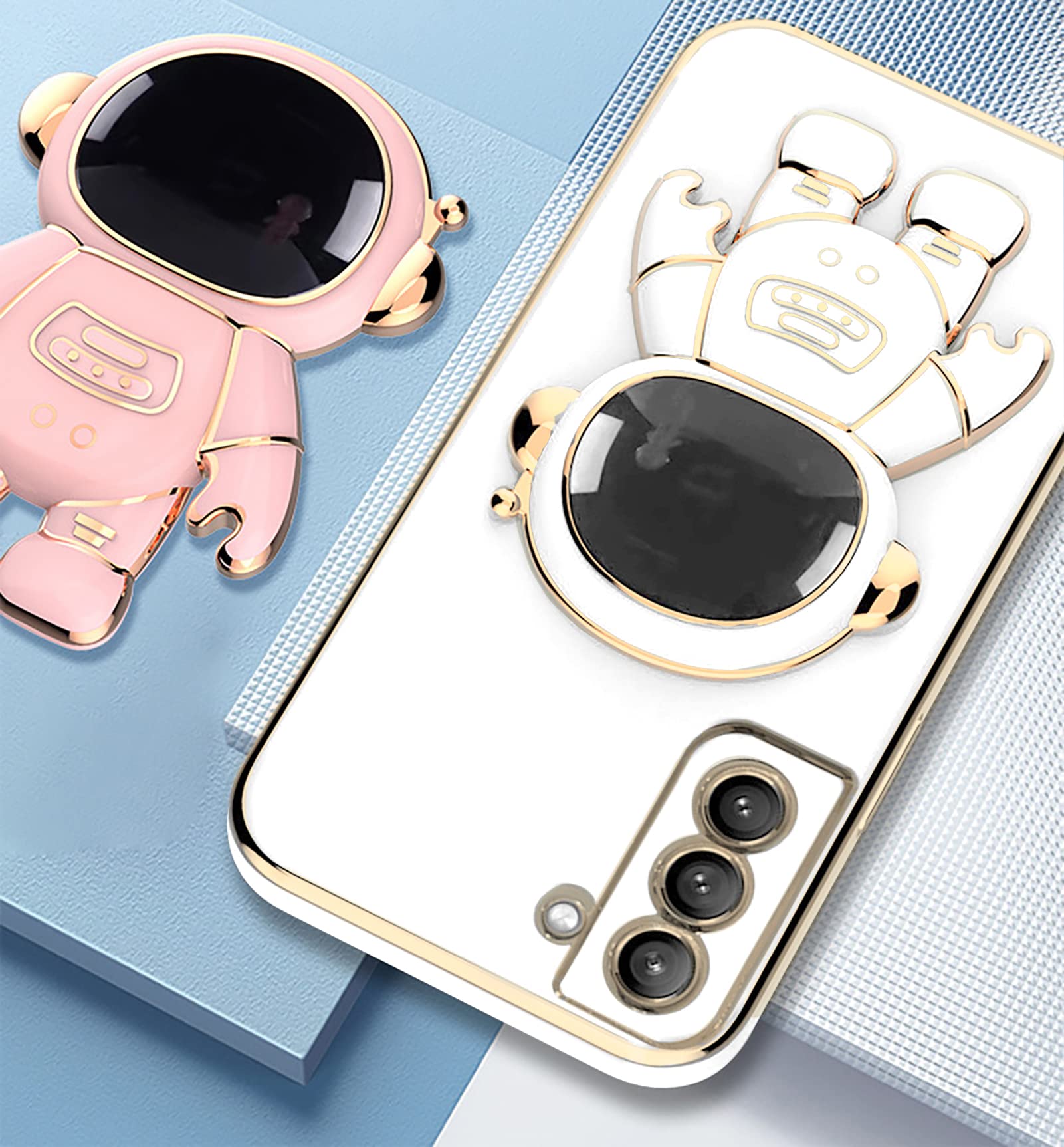 COOWEEK 6D Astronaut Case for Samsung Galaxy A32 5G - Cute Pink TPU Cover with Kickstand for Daily Use