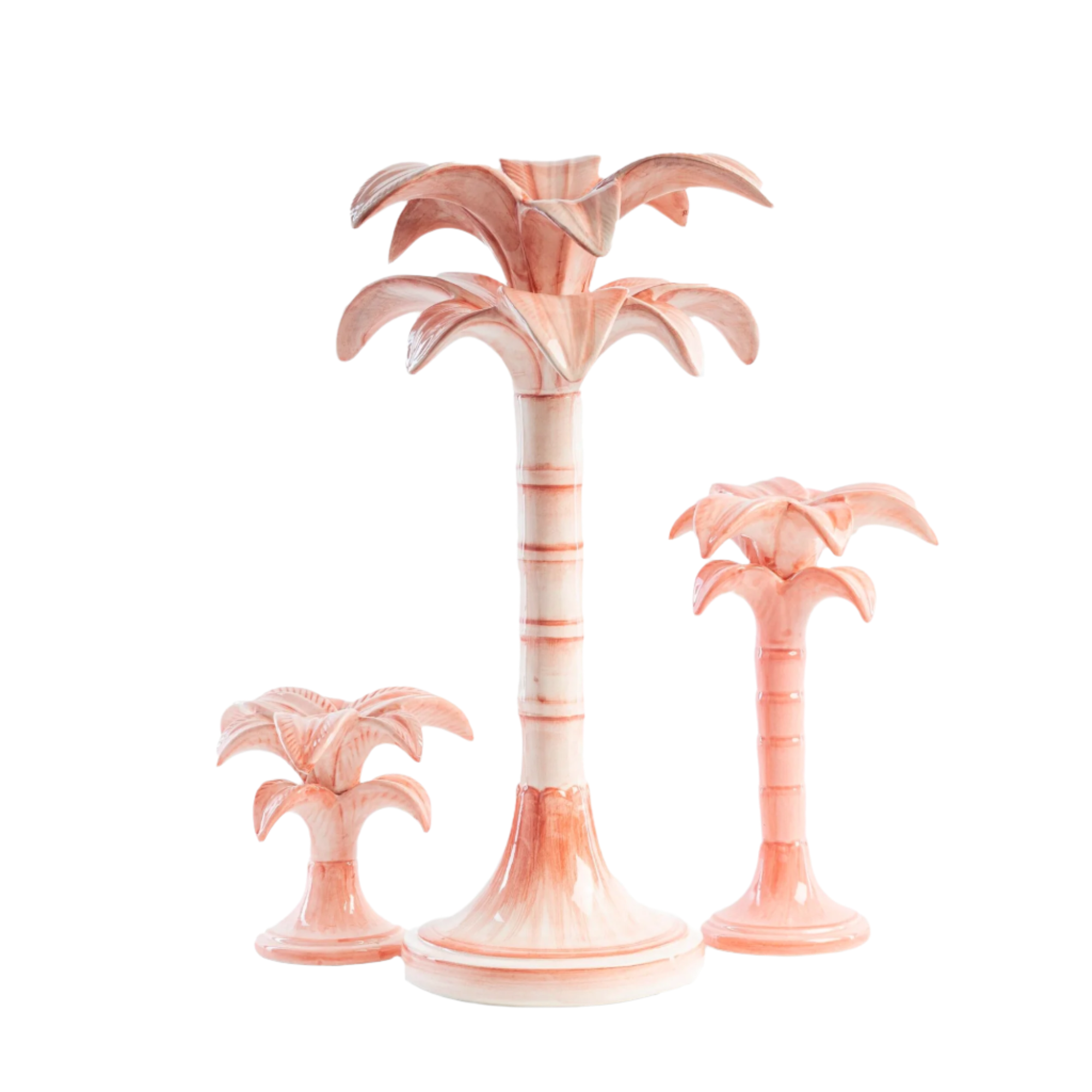 Hand-Painted Medium Pink Palm Candle Holder - Boho Home Decor for Living Room, Bedroom & Wedding Centerpieces