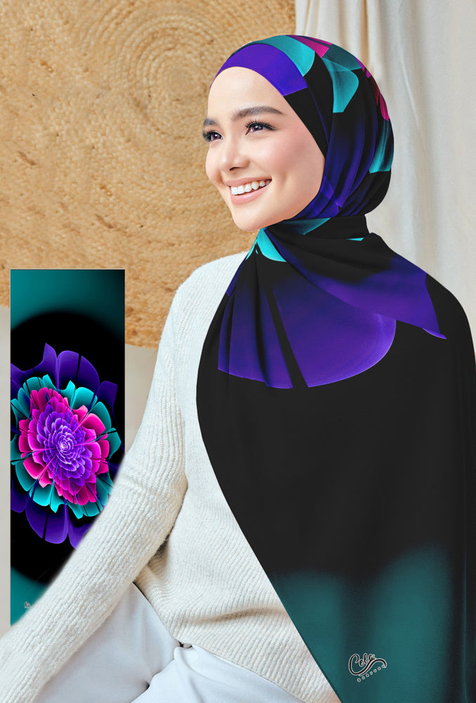 Piony Printed Chiffon Hijab - Lightweight Muslim Scarf for Women - Perfect for Daily Wear, Prayer & Special Occasions