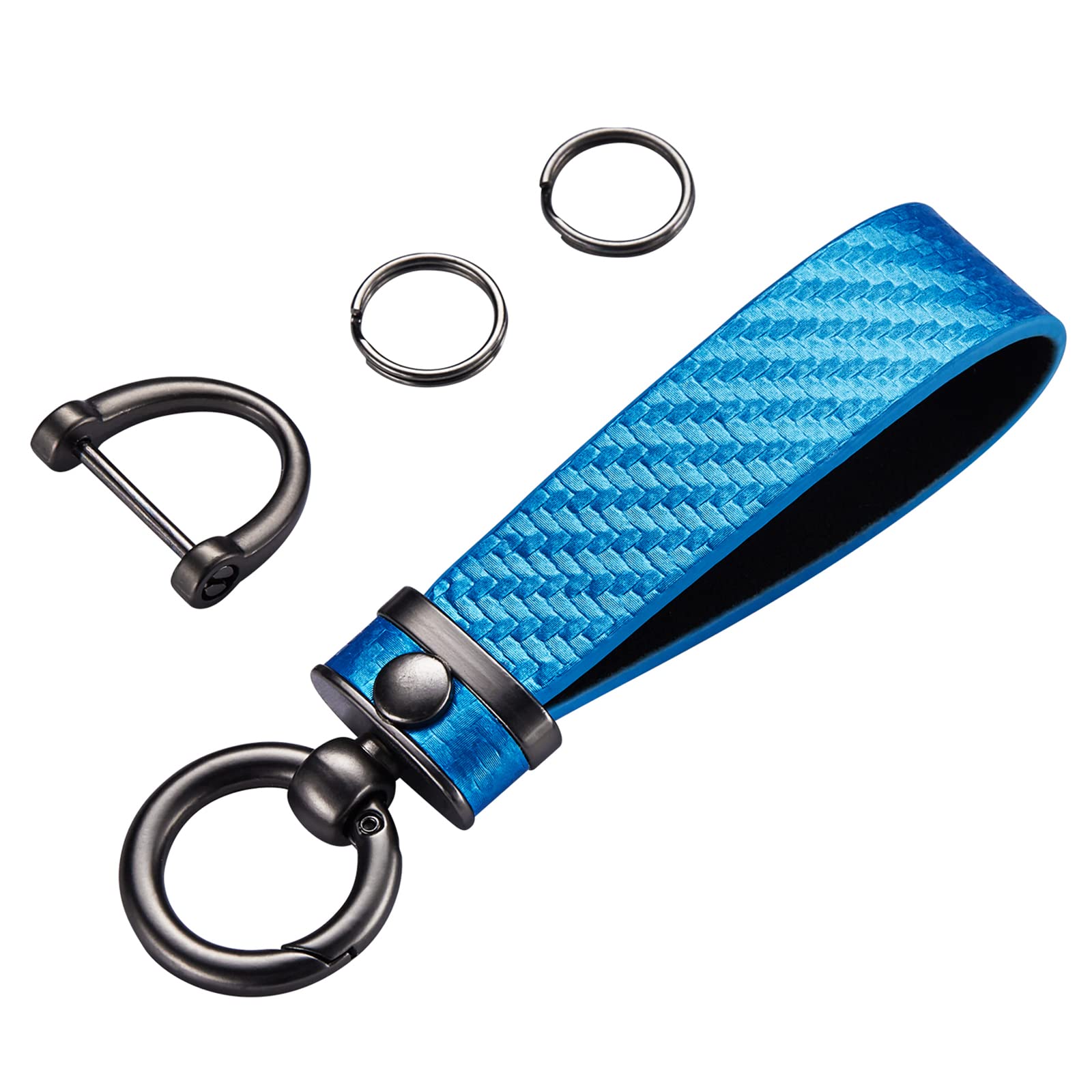 Premium Carbon Fiber & Microfiber Leather Keychain - 360° Rotatable Car Key Fob Holder with Anti-Lost D-Ring - Universal Keychain for Men & Women (Blue) - Perfect for Car Keys, House Keys & Office Keys