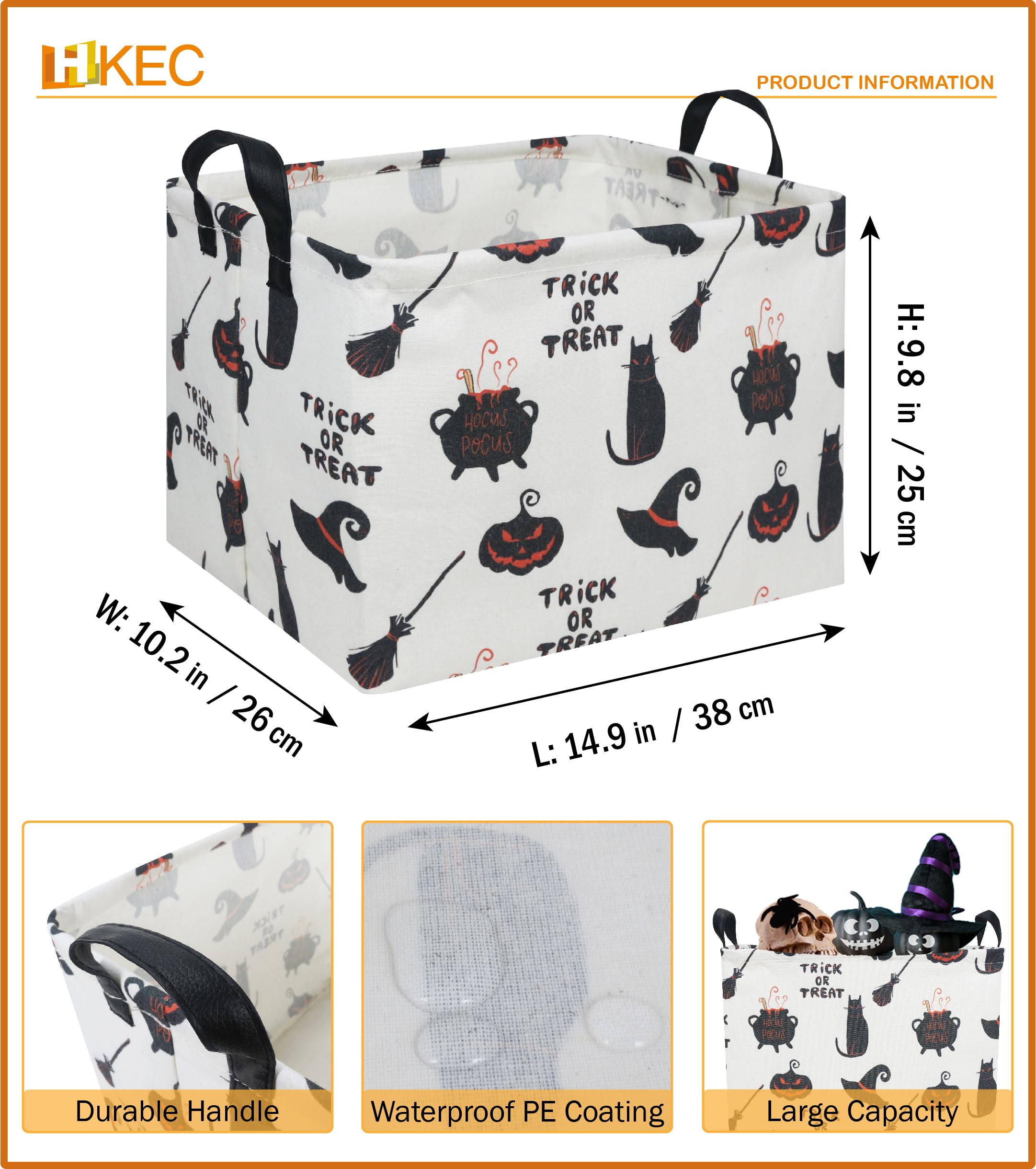 Rectangle Storage Basket with Handles - Collapsible Kids Toy Organizer, Baby Clothes & Book Storage Bin, Halloween Gift Basket (Black) - Perfect for Nursery, Playroom & Home Organization