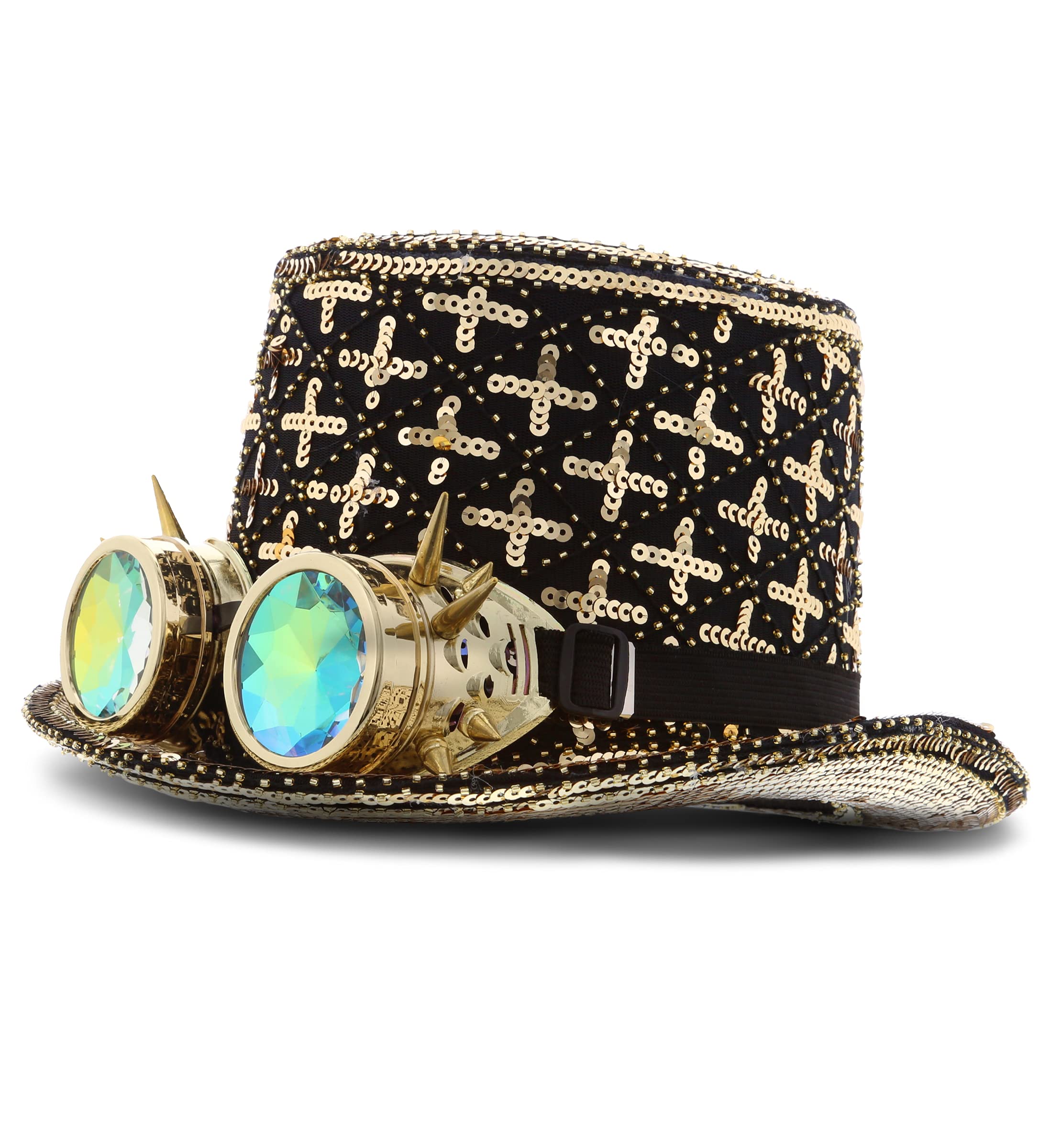 Steampunk Hat with Gold Paillettes & Goggles - Victorian Cosplay Costume Accessory for Halloween Parties, LARP Events, and Gothic Fashion