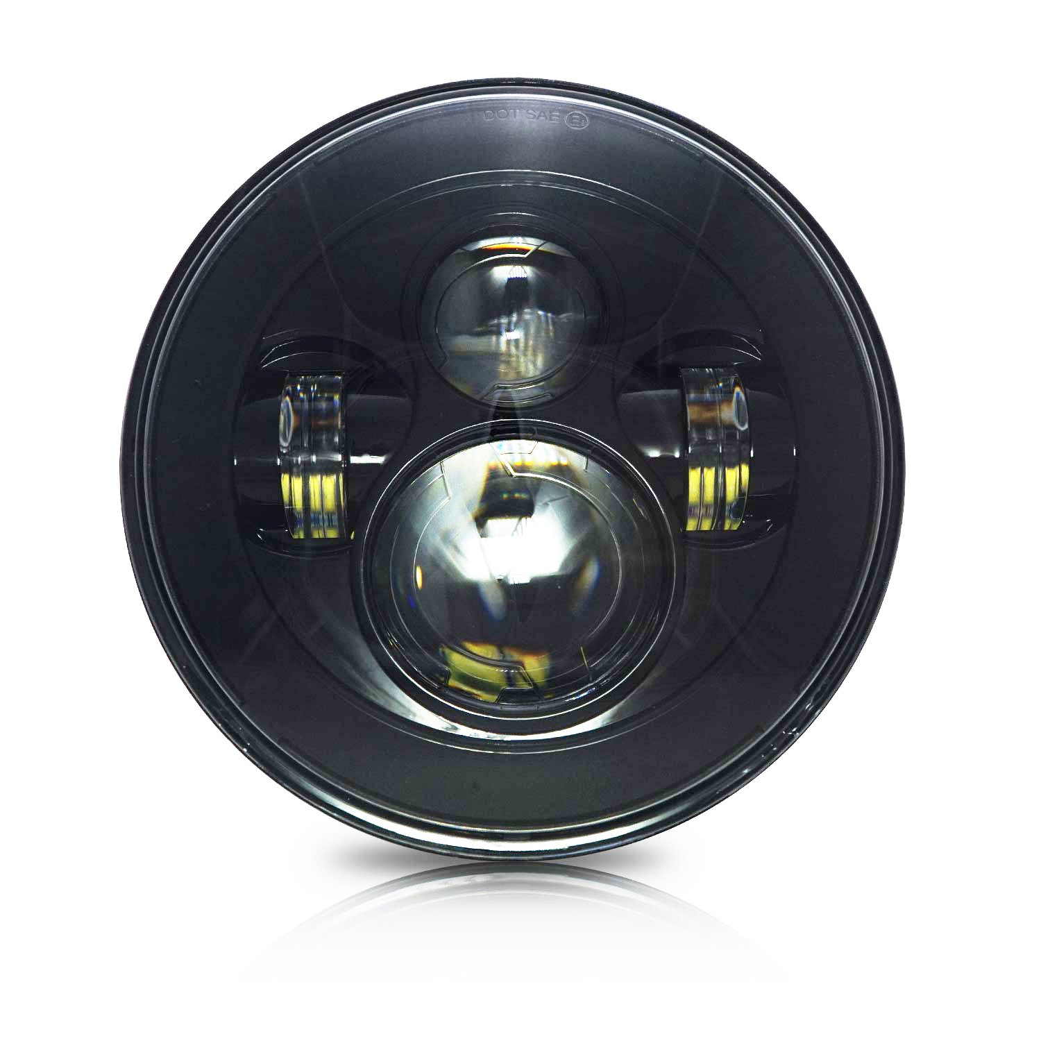 GENSSI 7 Inch Round LED Headlight for Chopper Motorcycles - Single Black Projector Headlamp (1 Light) - High Visibility for Night Riding & Custom Bike Builds
