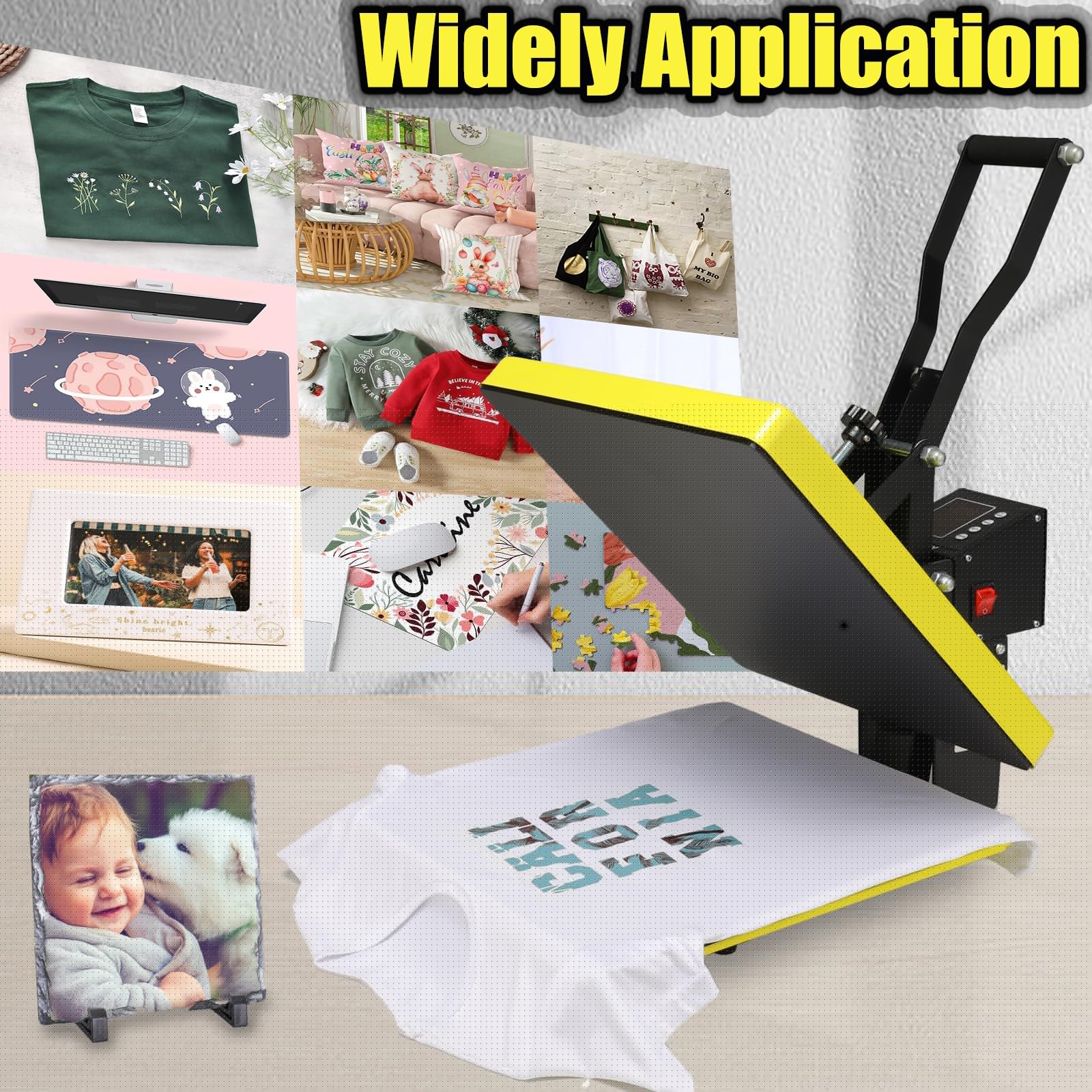 Whubefy 15x15 Inch Slide Out Clamshell Heat Press Machine - Digital Industrial Sublimation Printer for T-Shirts, Pillows, Bags & Mouse Pads - Perfect for DIY Crafts, Custom Apparel & Small Business Heat Transfer Vinyl Projects (Yellow)