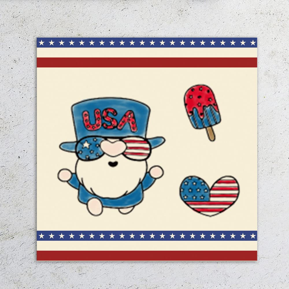 ALIBBON 4th of July Patriotic Gnomes Clear Stamps - American Flag Gnome Balloon Heart Silicone Rubber Stamps for Card Making, Scrapbooking, DIY Crafts & Photo Album Decorations - Perfect for Independence Day Greeting Cards, Party Invitations & Home Decor Projects