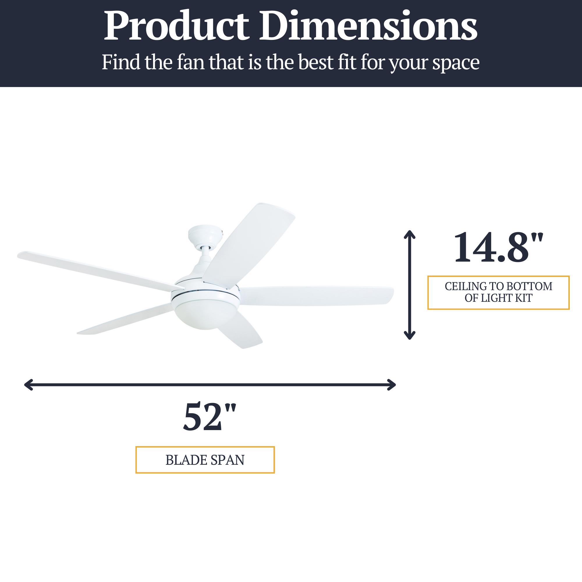 52 Inch Ashby White Ceiling Fan with Remote Control - Quiet, Energy Efficient for Bedroom, Living Room & Outdoor Spaces