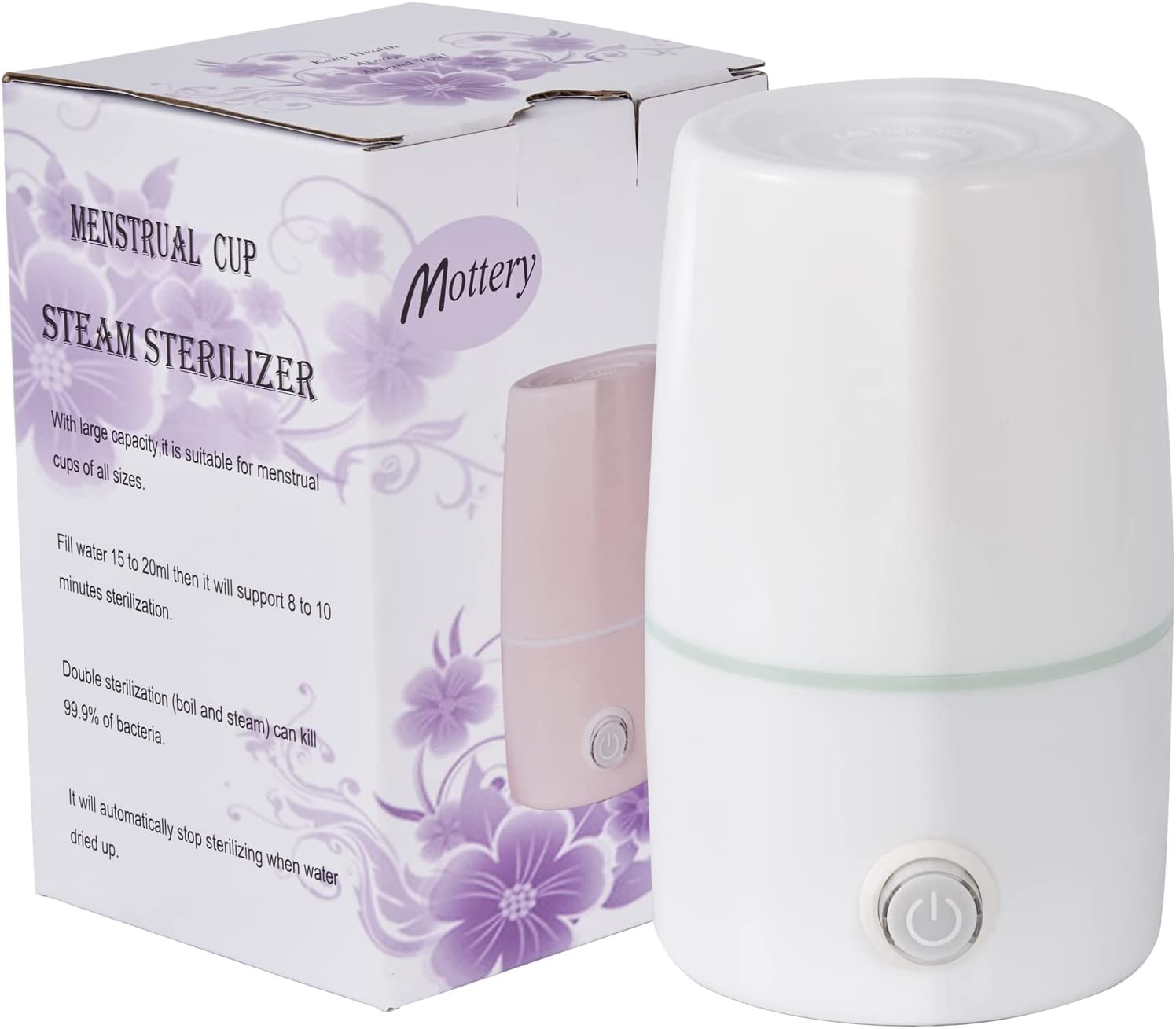 **Sterilizer for Menstrual Cups - High-Temperature Period Cup Steamer & Cleaner Machine - 99.9% Sanitization in 8 Minutes - Feminine Hygiene Essential - Leak-Proof (White) - Perfect for Travel, Home & Office Use**