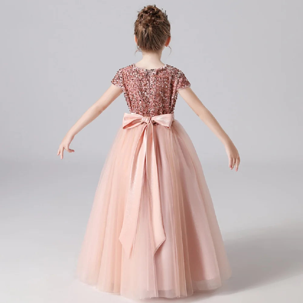 Sparkly Sequin Tulle Flower Girl Dress with Puffy Skirt - Elegant Pageant Gown for Weddings, Birthday Parties & Special Occasions